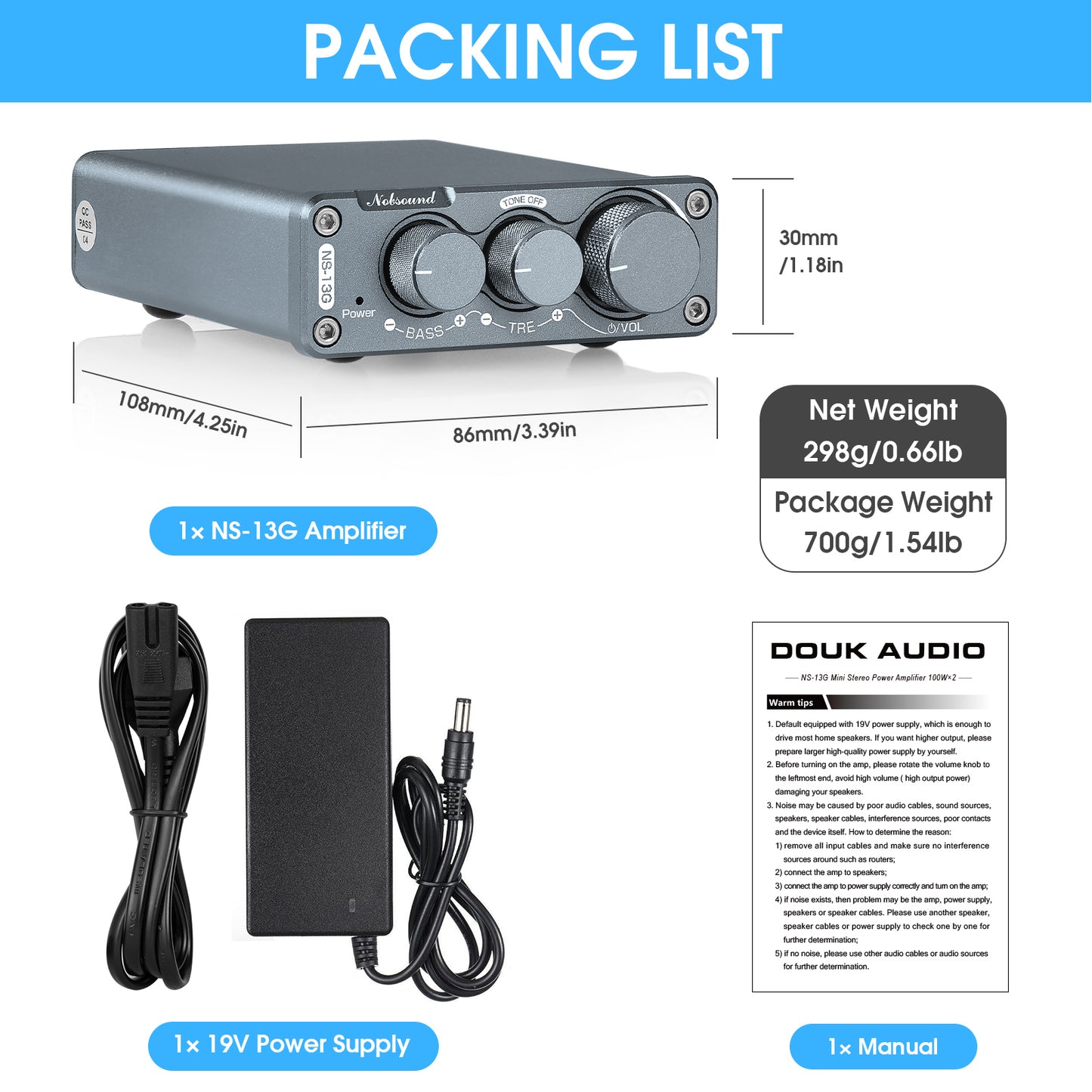 Nobsound NS-13G 迷你2.0声道数字功放机 HiFi 家用桌面音响放大器 100W+100W