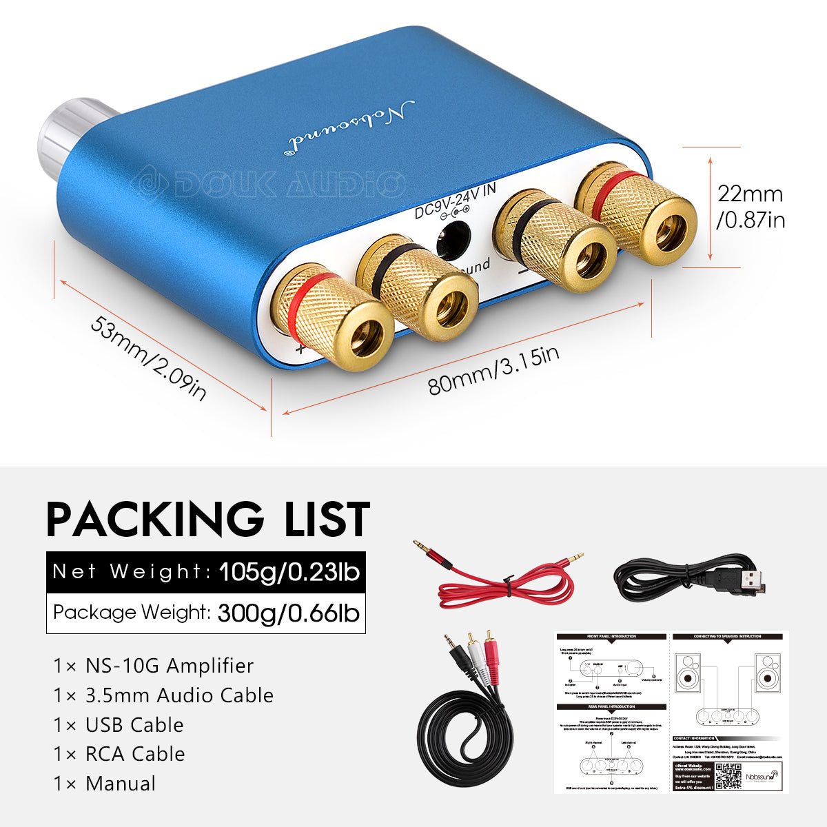 Nobsound NS-10G Mini Bluetooth 5.0 Digital Amplifier HiFi Stereo Audio Bass Amp 50W+50W