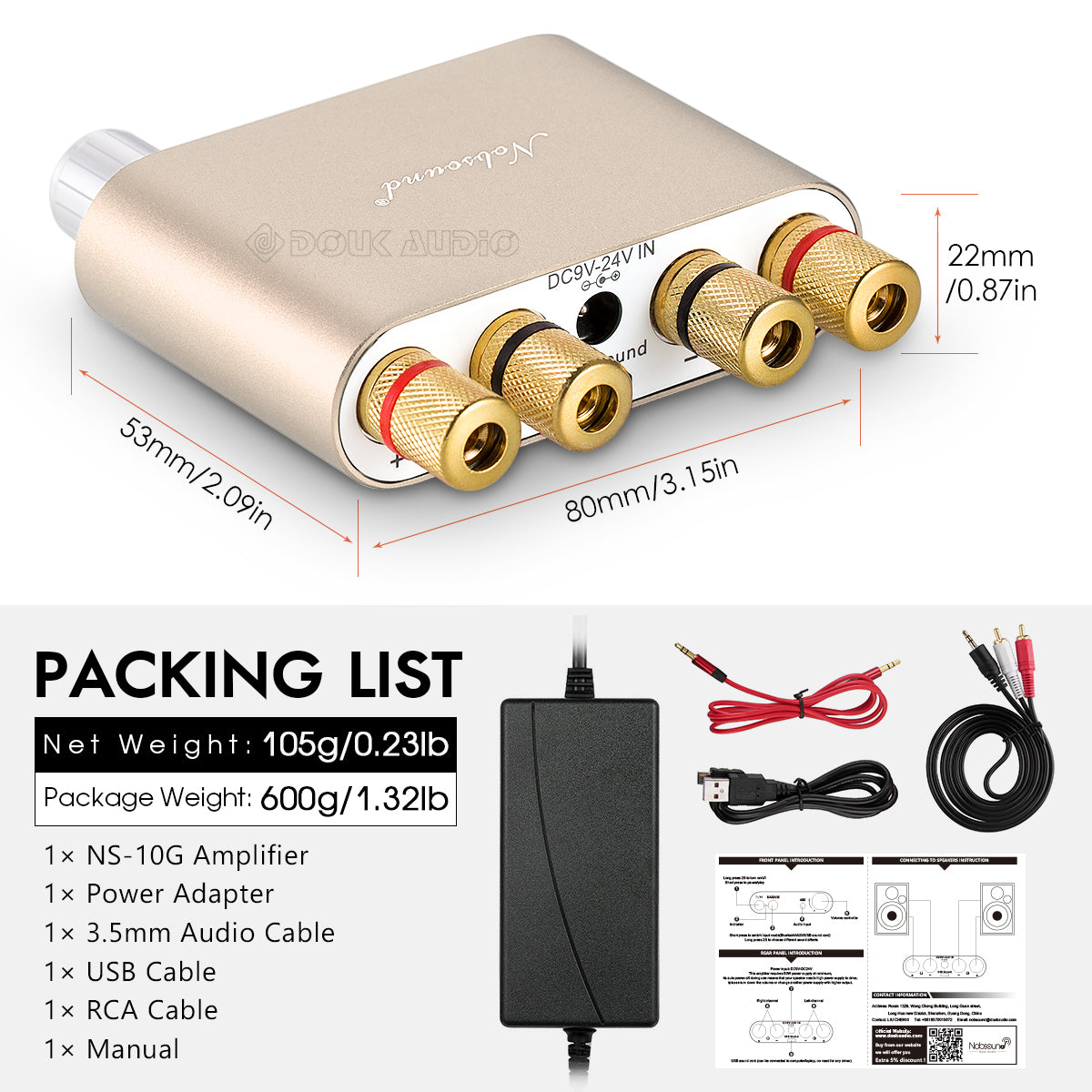 Nobsound NS-10G Mini Bluetooth 5.0 Digital Amplifier HiFi Stereo Audio Bass Amp 50W+50W