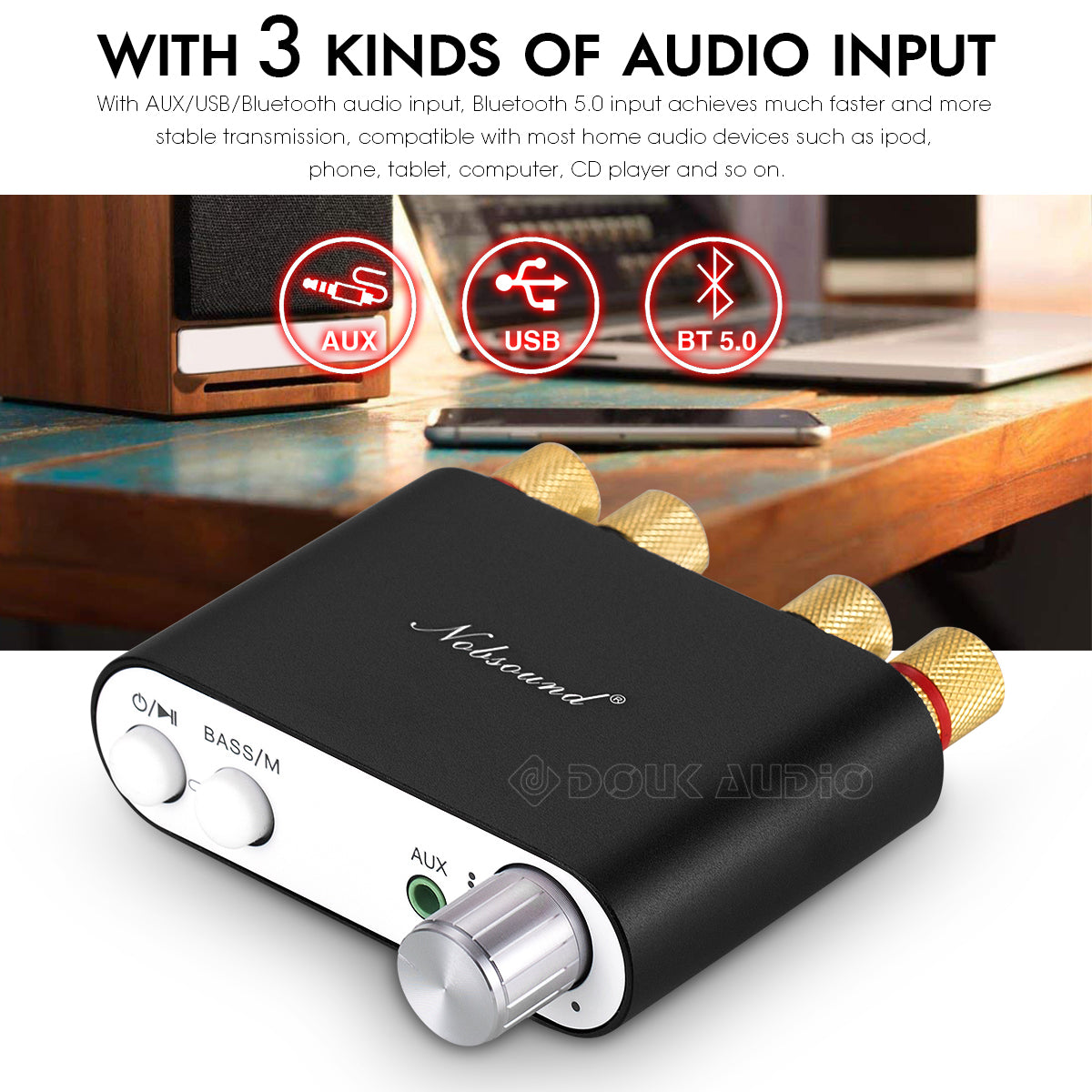 Nobsound NS-10G Mini Bluetooth 5.0 Digital Amplifier HiFi Stereo Audio Bass Amp 50W+50W