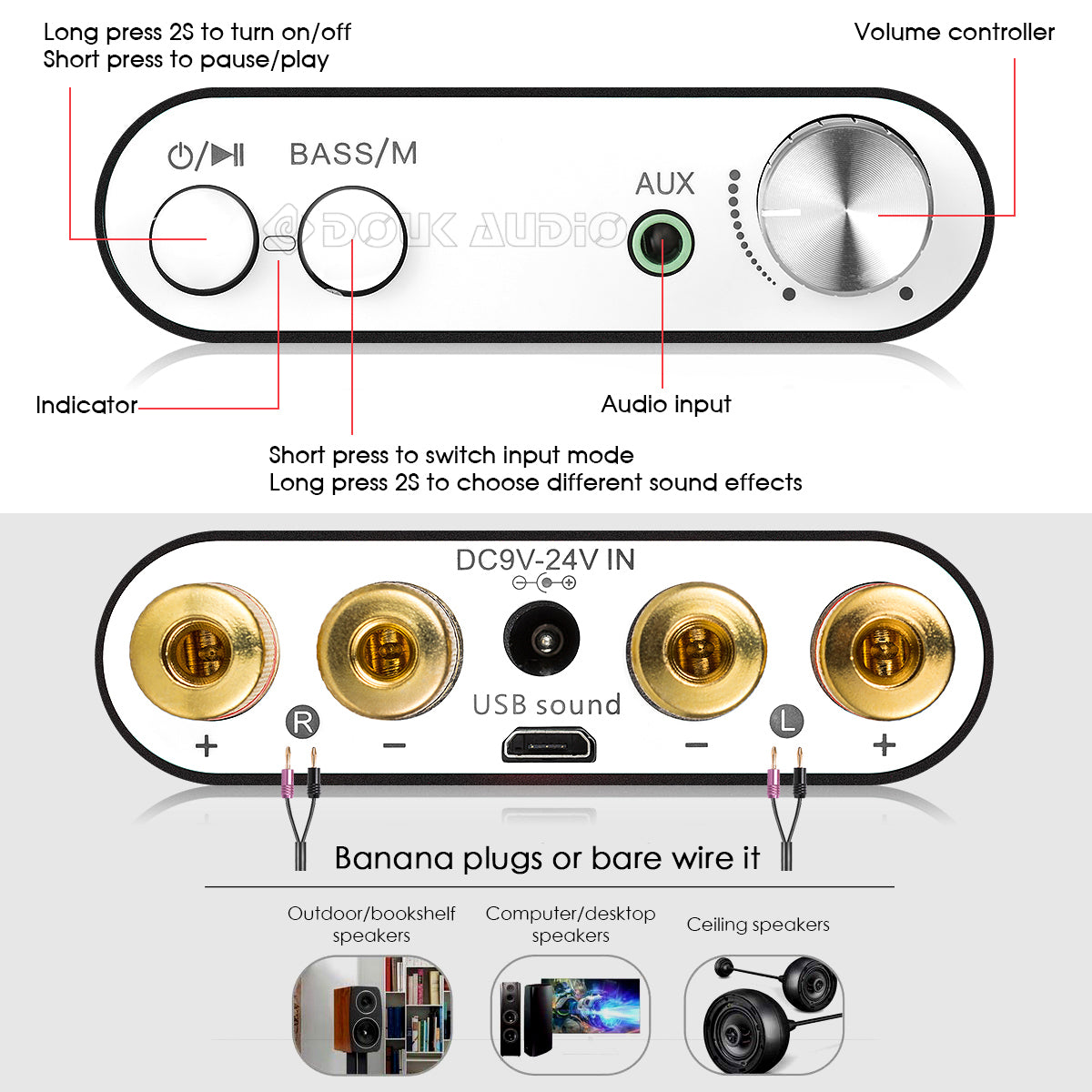 Nobsound NS-10G Mini Bluetooth 5.0 Digital Amplifier HiFi Stereo Audio Bass Amp 50W+50W