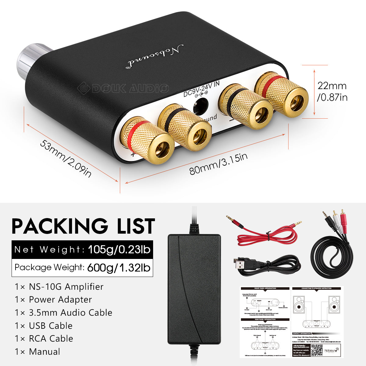 Nobsound NS-10G Mini Bluetooth 5.0 Digital Amplifier HiFi Stereo Audio Bass Amp 50W+50W