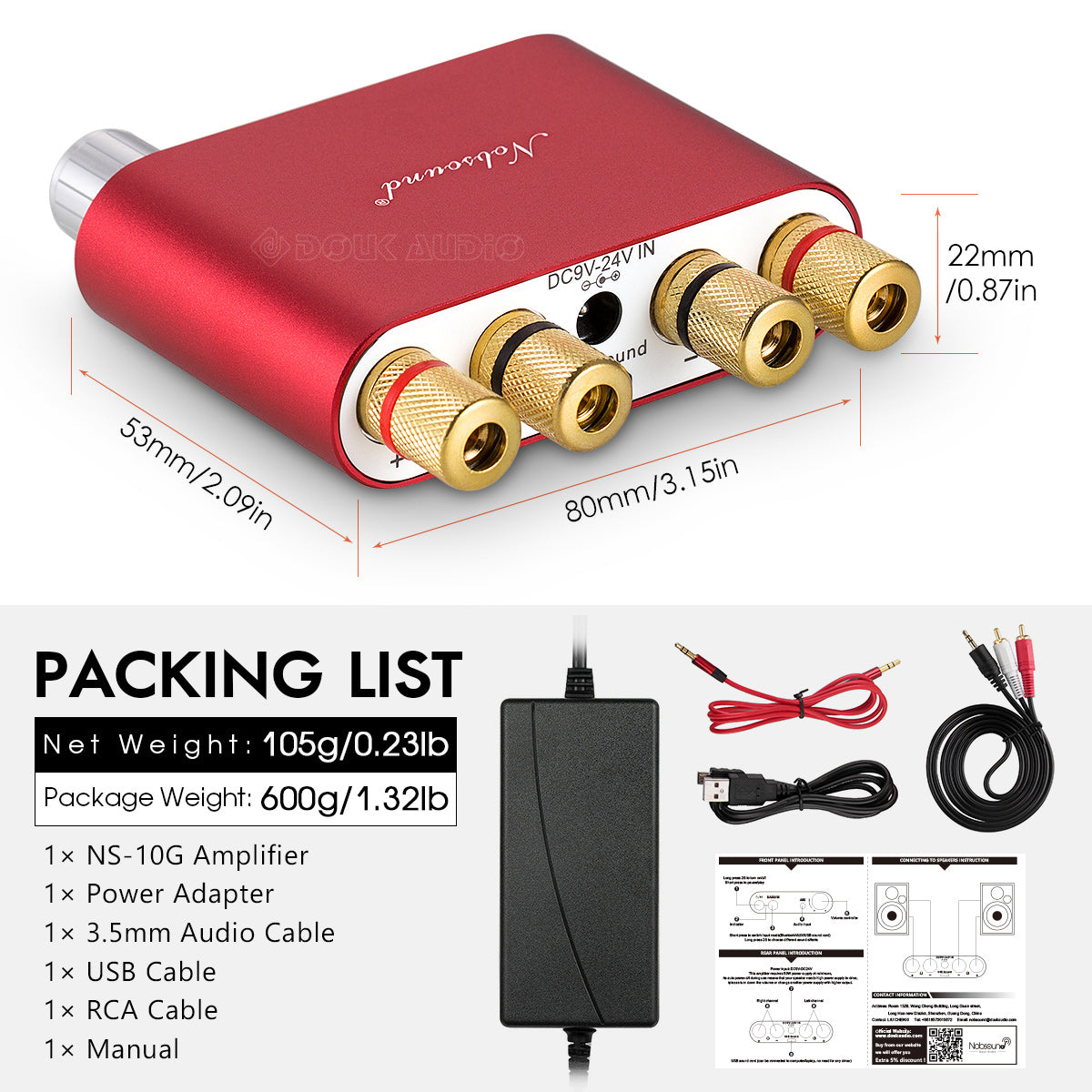 Nobsound NS-10G Mini Bluetooth 5.0 Digital Amplifier HiFi Stereo Audio Bass Amp 50W+50W