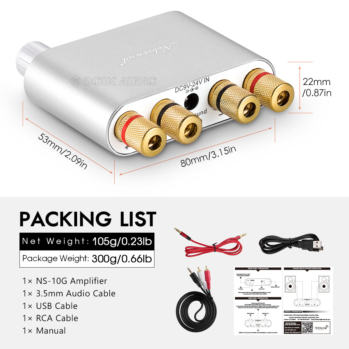 Nobsound NS-10G Mini Bluetooth 5.0 Digital Amplifier HiFi Stereo Audio Bass Amp 50W+50W