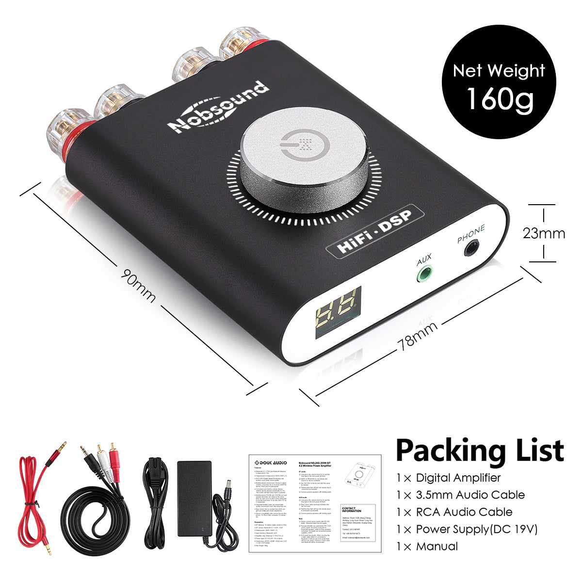 Nobsound NS-20G Mini Bluetooth 5.0 Digital Amplifier HiFi Stereo Headphone Amp 100W+100W