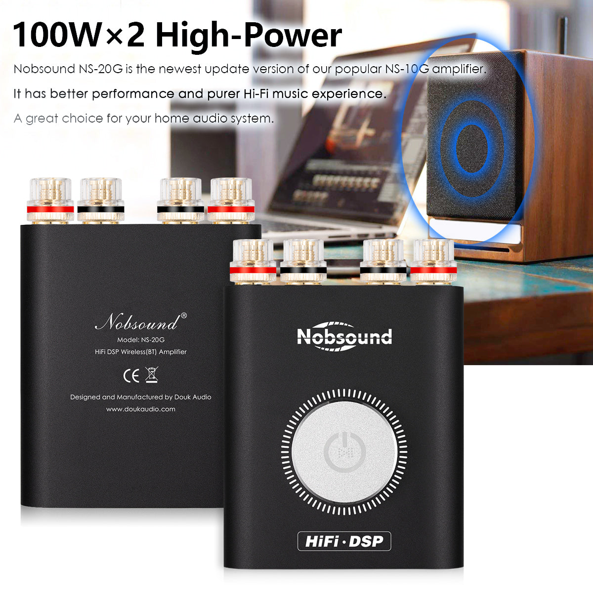 Nobsound NS-20G Mini Bluetooth 5.0 Digital Amplifier HiFi Stereo Headphone Amp 100W+100W