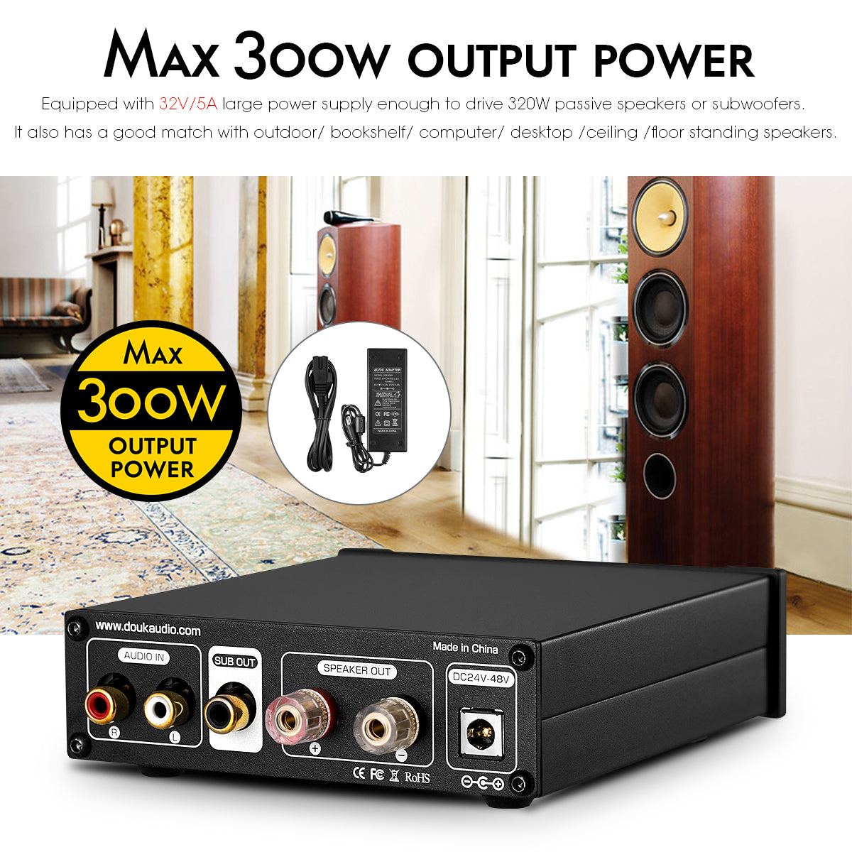 Nobsound G2 PRO Mini 300W Mono Digital Power Amplifier Subwoofer/Full-Frequency Home Audio Amp