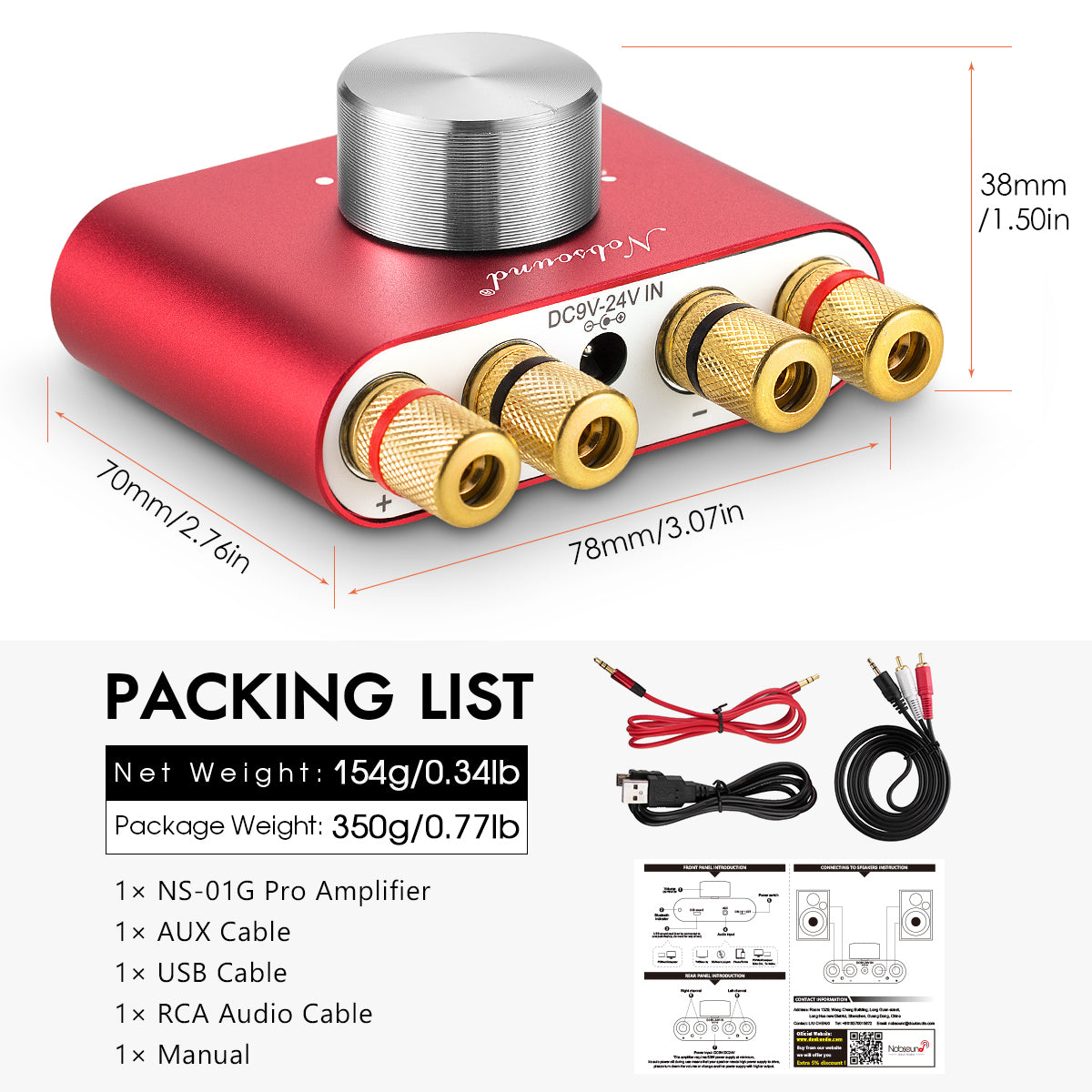 Nobsound NS-01G PRO Mini Bluetooth 5.0 Digital Amplifier USB Sound Card Stereo Audio Amp 50W+50W