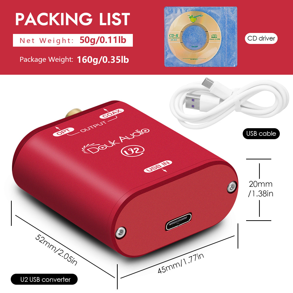 Douk Audio U2 XMOS XU208 USB to Coaxial/Optical Converter Digital Interface Audio Adapter DSD