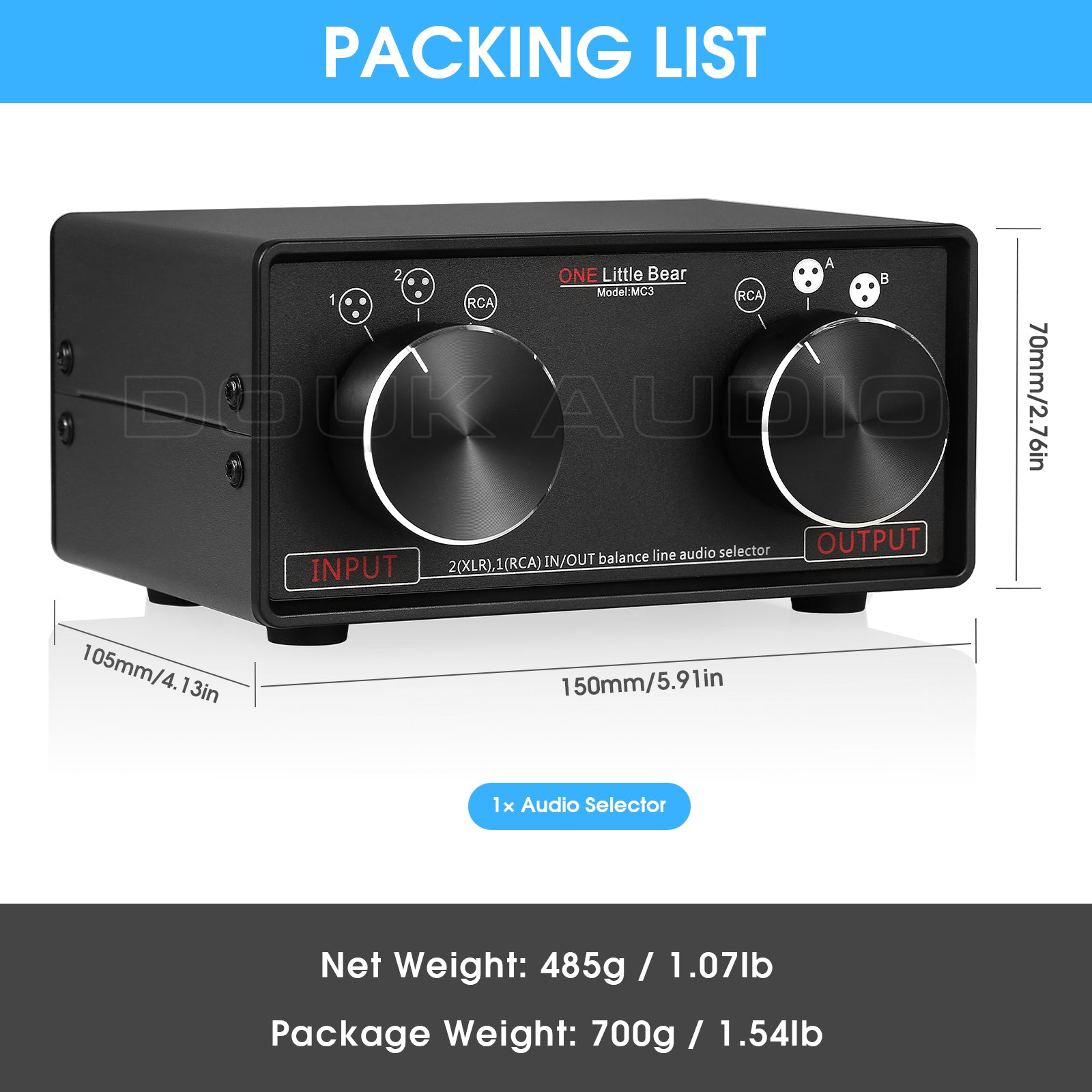 Little Bear MC3 3-IN-3-OUT XLR Balanced / RCA Stereo Converter Audio Selector Box Passive Preamp