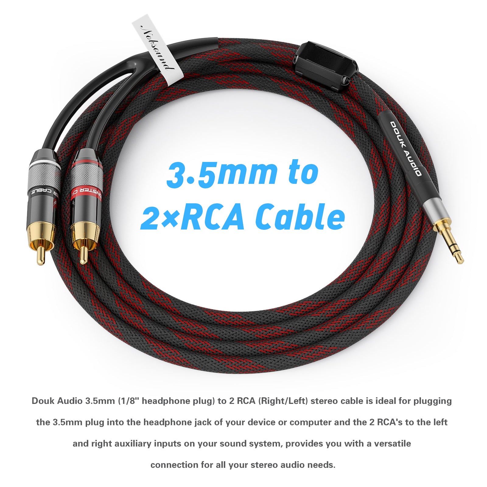 Douk Audio 3.5mm Male to 2-Male RCA Audio Adapter Cable Stereo AUX to RCA Splitter Wire