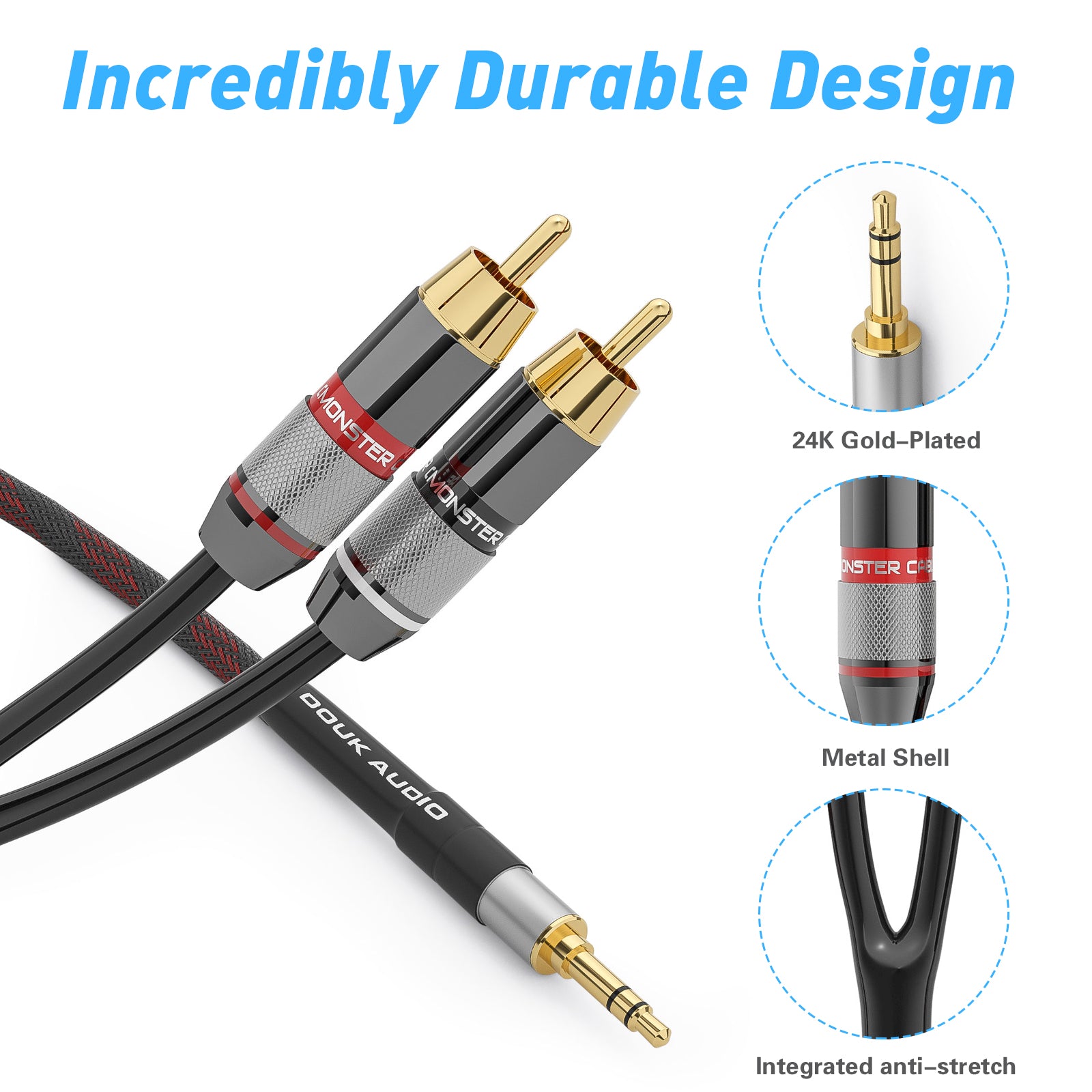 Douk Audio 3.5mm Male to 2-Male RCA Audio Adapter Cable Stereo AUX to RCA Splitter Wire