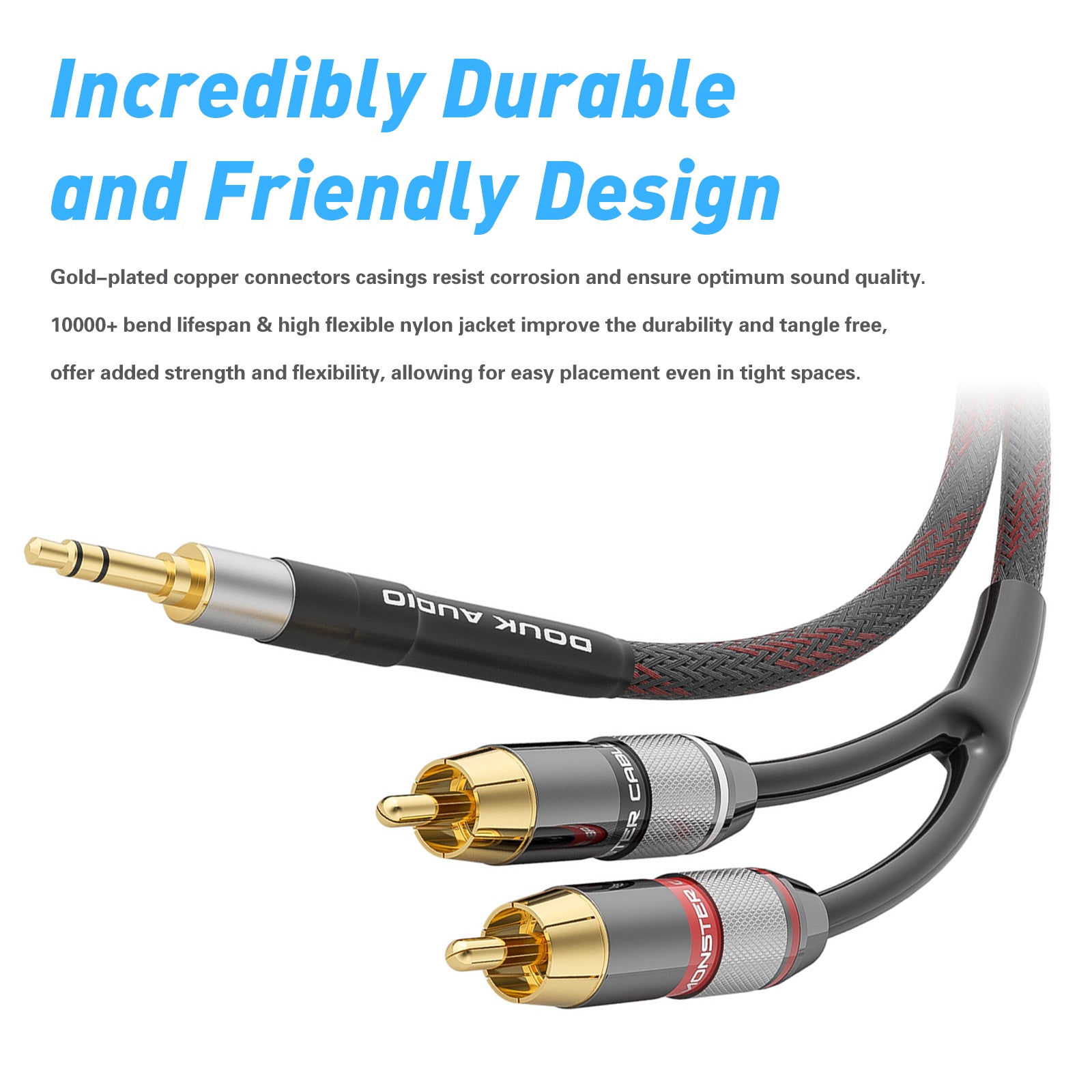 Douk Audio 3.5mm Male to 2-Male RCA Audio Adapter Cable Stereo AUX to RCA Splitter Wire