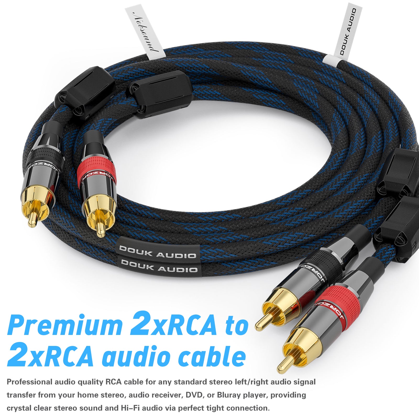 Douk Audio HiFi Copper 2×RCA to 2×RCA Male Audio Signal Cable Cord for Home Stereos
