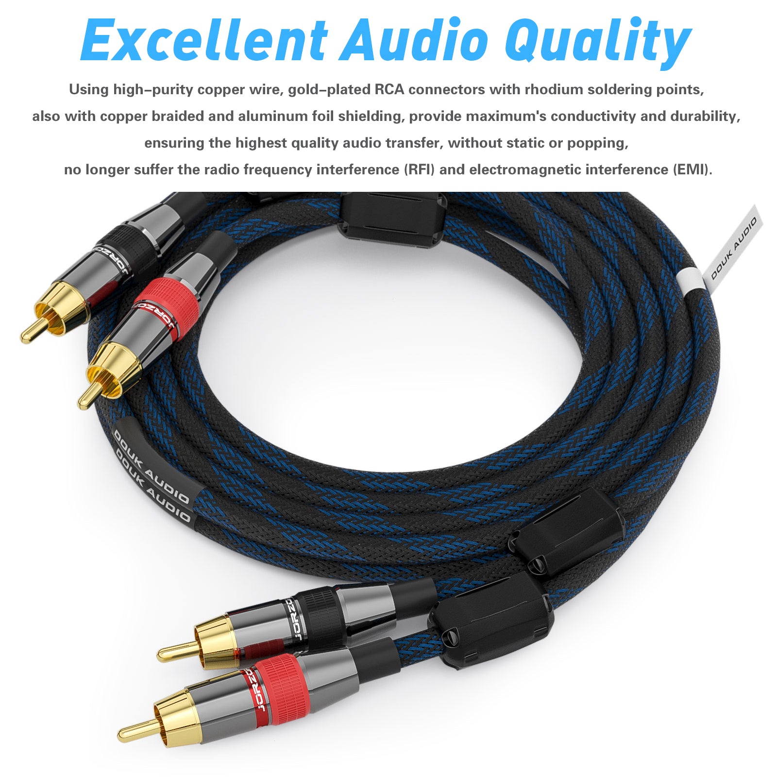 Douk Audio HiFi Copper 2×RCA to 2×RCA Male Audio Signal Cable Cord for Home Stereos