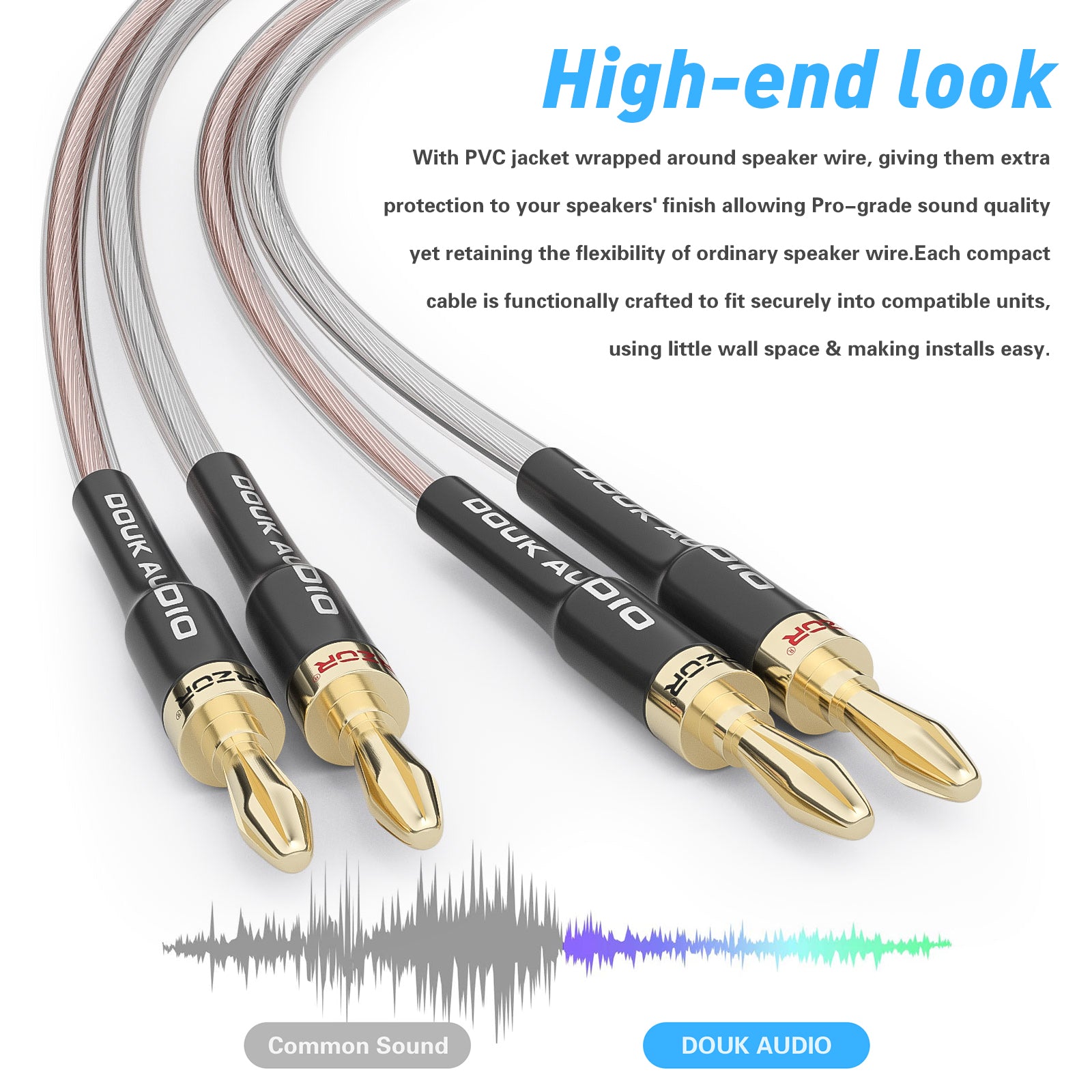 Douk Audio 14AWG OFC Copper Speaker Wire Cable with Gold-Plated Banana Tip Plugs