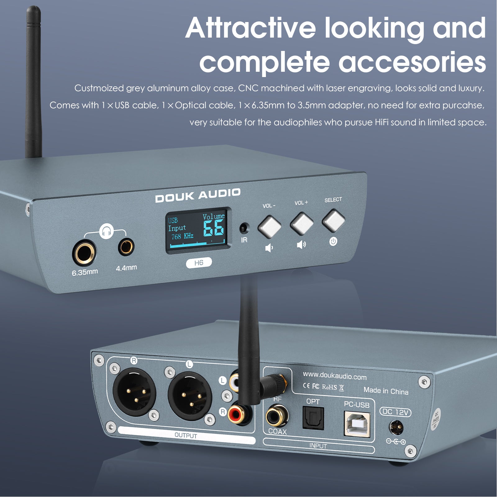 Douk Audio H6 HiFi S/PDIF USB DAC Preamp Bluetooth Receiver D/A Audio Converter Headphone Amp