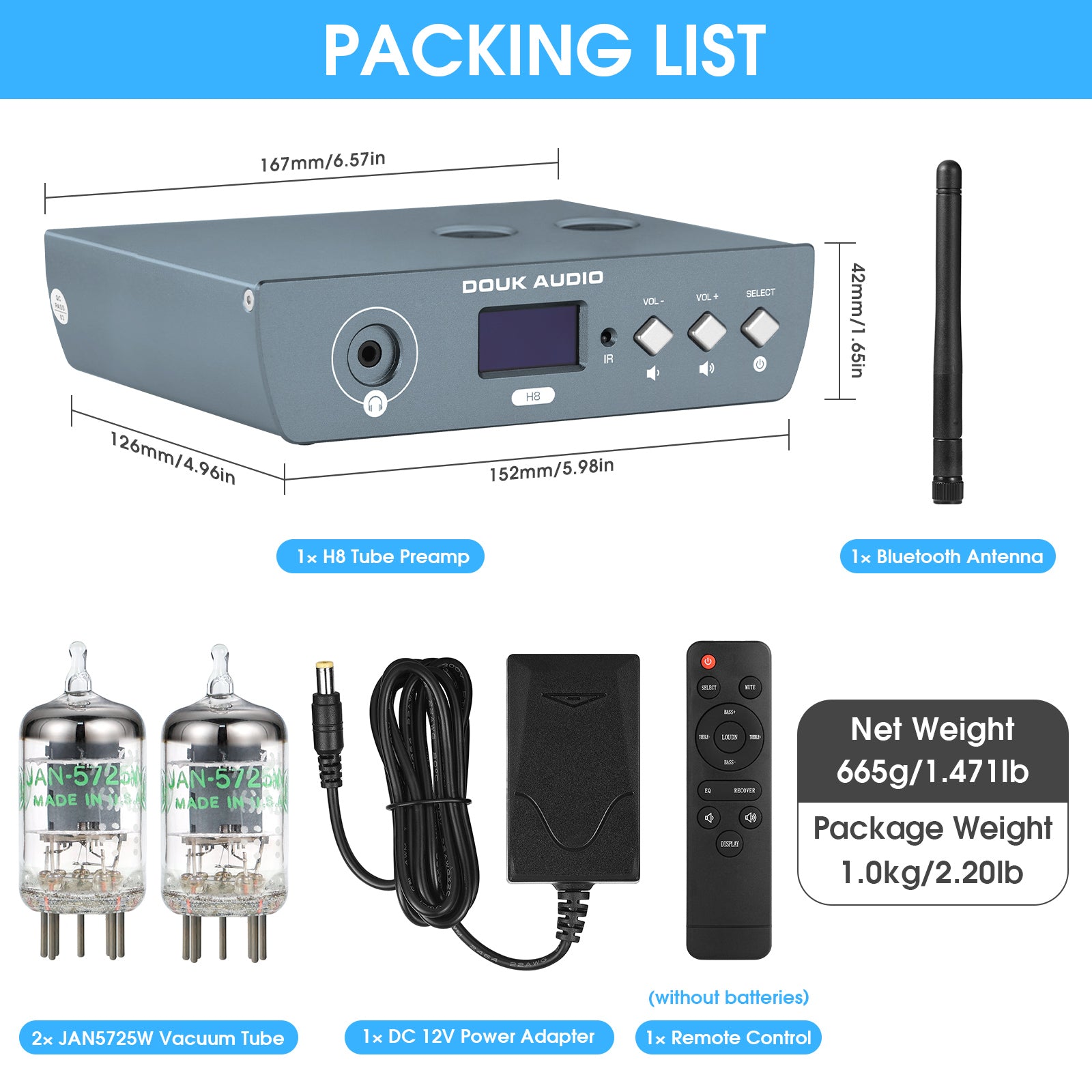 Douk Audio H8 HiFi Tube Bluetooth Preamp Receiver Balanced XLR/RCA Pre-Amplifier Headphone Amp