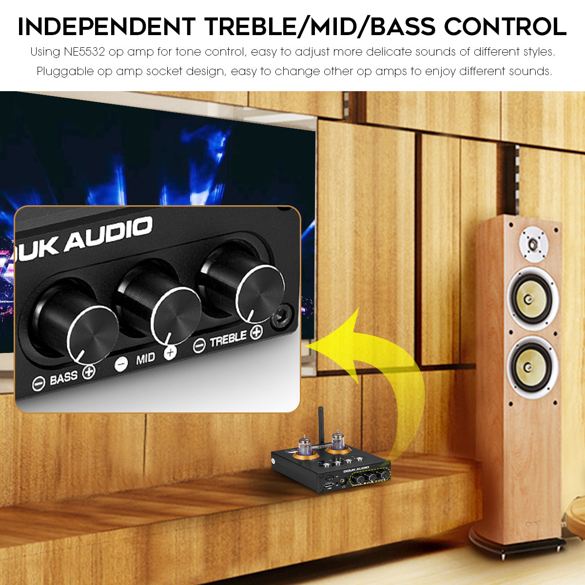 Douk Audio P2 Mini Bluetooth 5.0 Vacuum Tube Preamp USB Player Stereo Headphone Amplifier