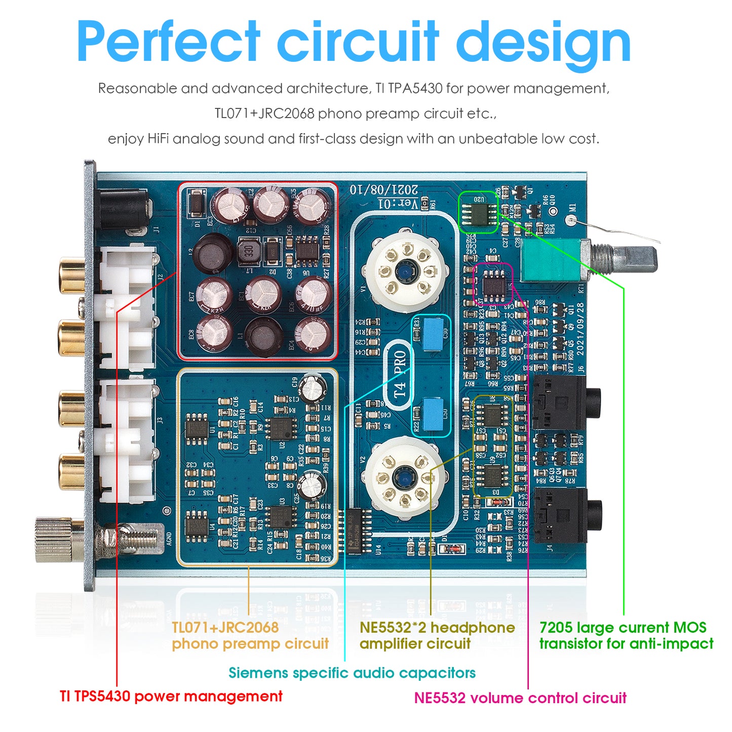 Douk Audio T4 PRO Mini GE5654 Vacuum Tube Phono Preamp Home Stereo Audio Pre-Amplifier Headphone Amp
