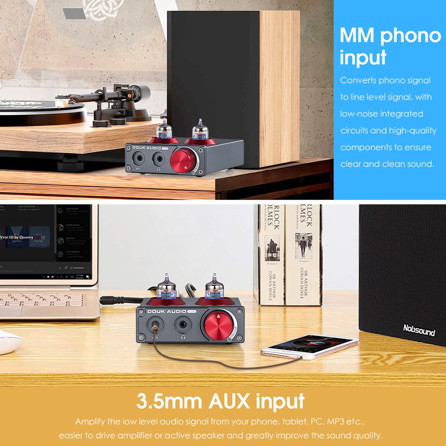 Douk Audio T4 PRO Mini GE5654 Vacuum Tube Phono Preamp Home Stereo Audio Pre-Amplifier Headphone Amp