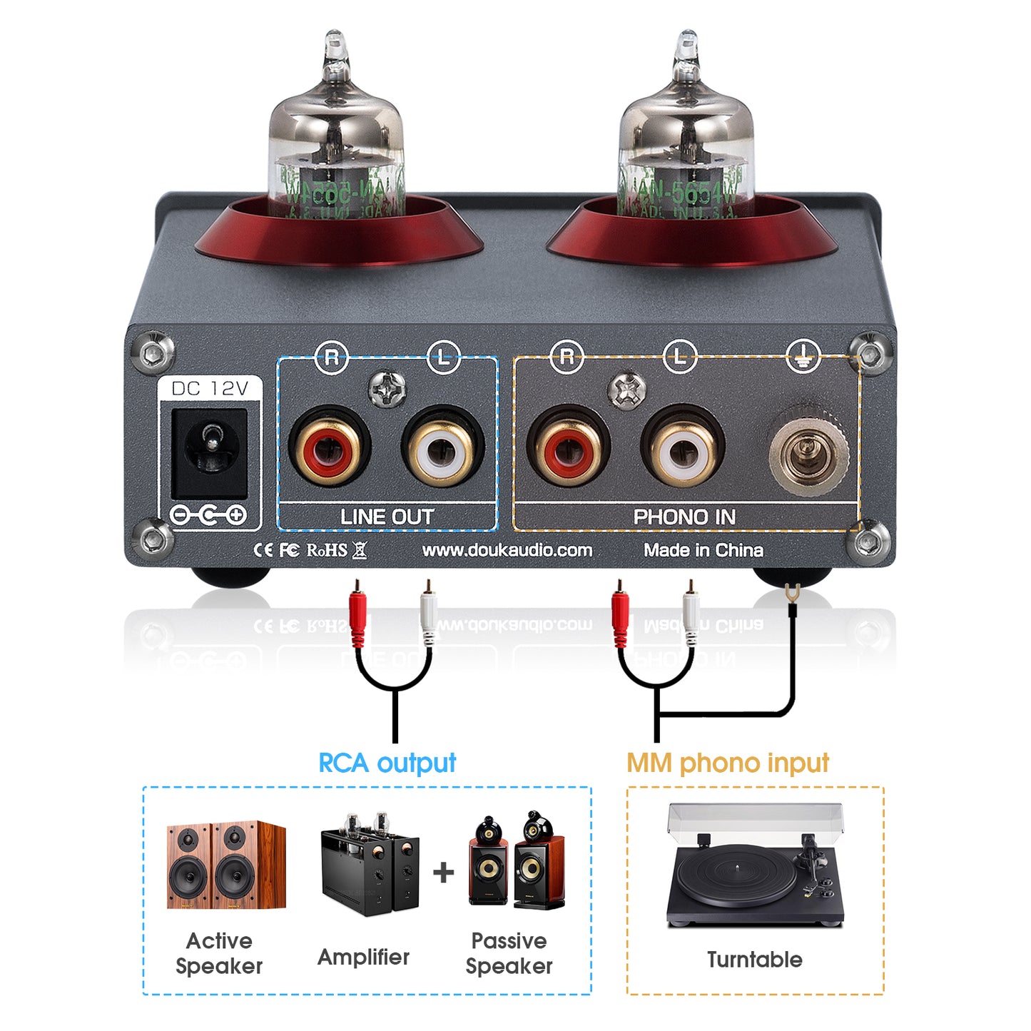 Douk Audio T4 PRO Mini GE5654 Vacuum Tube Phono Preamp Home Stereo Audio Pre-Amplifier Headphone Amp