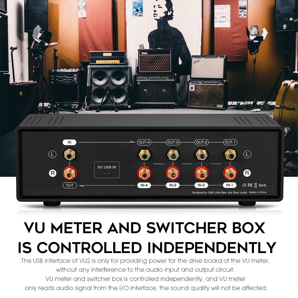 Douk Audio VU2 MIC+LINE Dual Analog VU Meter Stereo RCA Audio Splitter Switcher Box Audio Spectrum Display