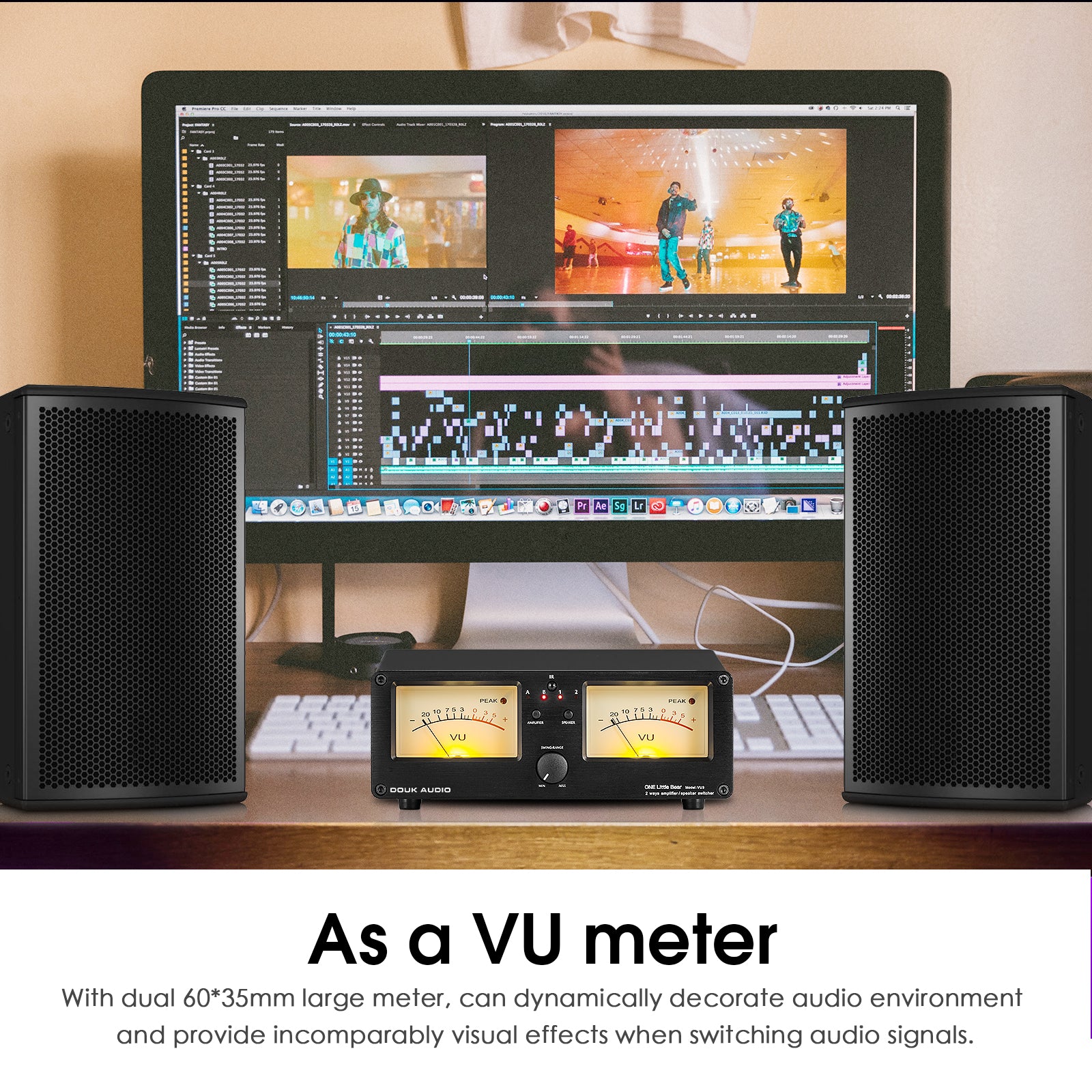 Douk Audio VU3 Dual Analog VU Meter 2-way Amplifier/Speaker Audio Switcher Box DB Panel Display