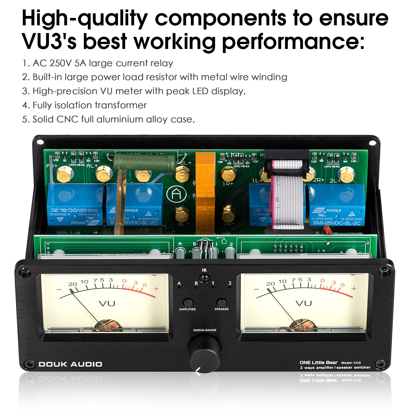 Douk Audio VU3 Dual Analog VU Meter 2-way Amplifier/Speaker Audio Switcher Box DB Panel Display