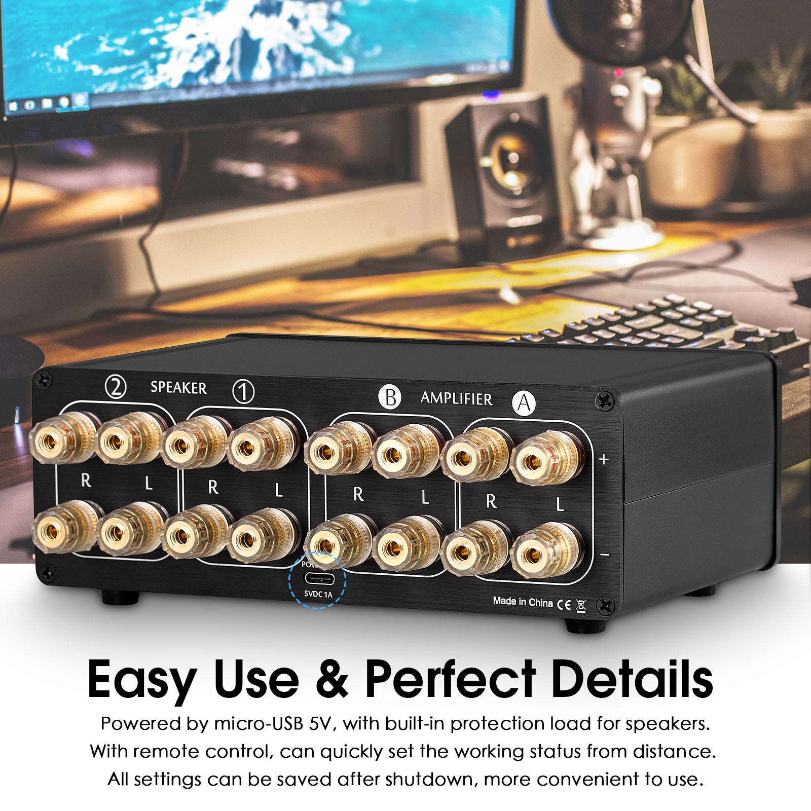 Douk Audio VU3 Dual Analog VU Meter 2-way Amplifier/Speaker Audio Switcher Box DB Panel Display