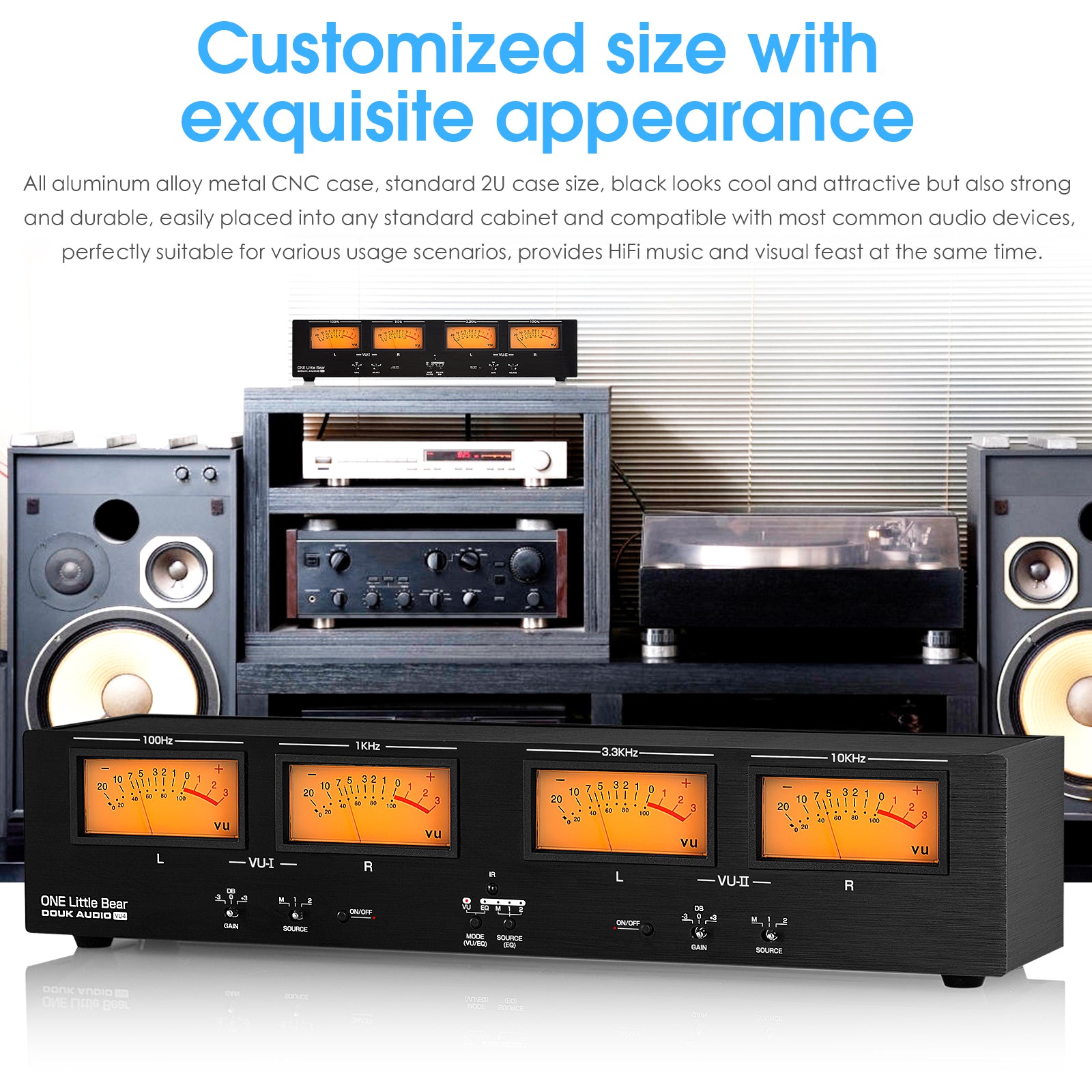 Douk Audio VU4 Analog VU Meter RCA/XLR Switcher Box MIC Sound Level DB Panel Display Stereo Audio Adapter