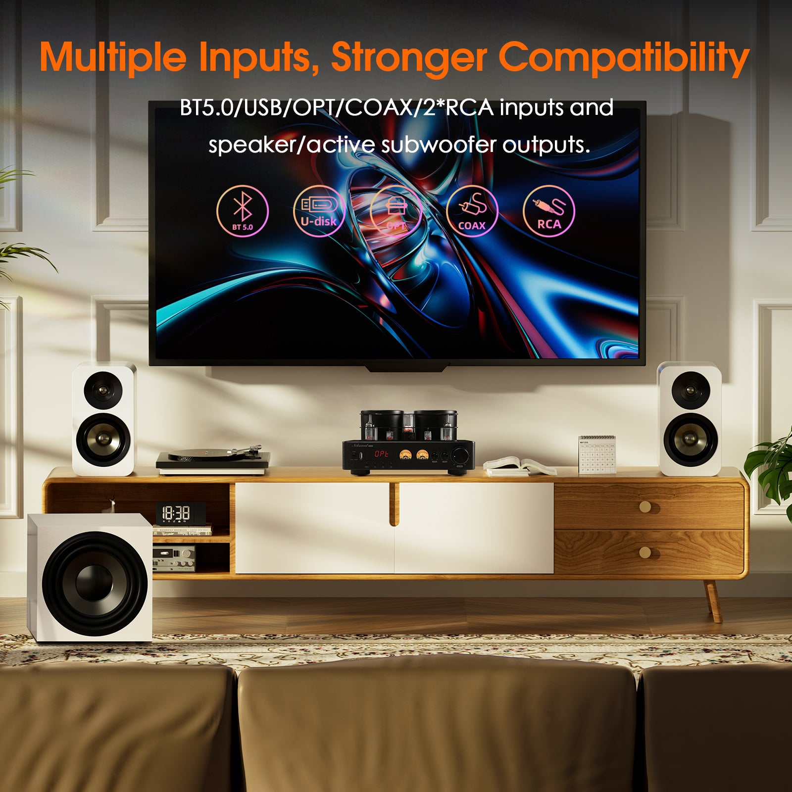 Nobsound AV-525 HiFi Bluetooth 5.0 Vacuum Tube Amplifier Coaxial / Optical Integrated Audio Amp