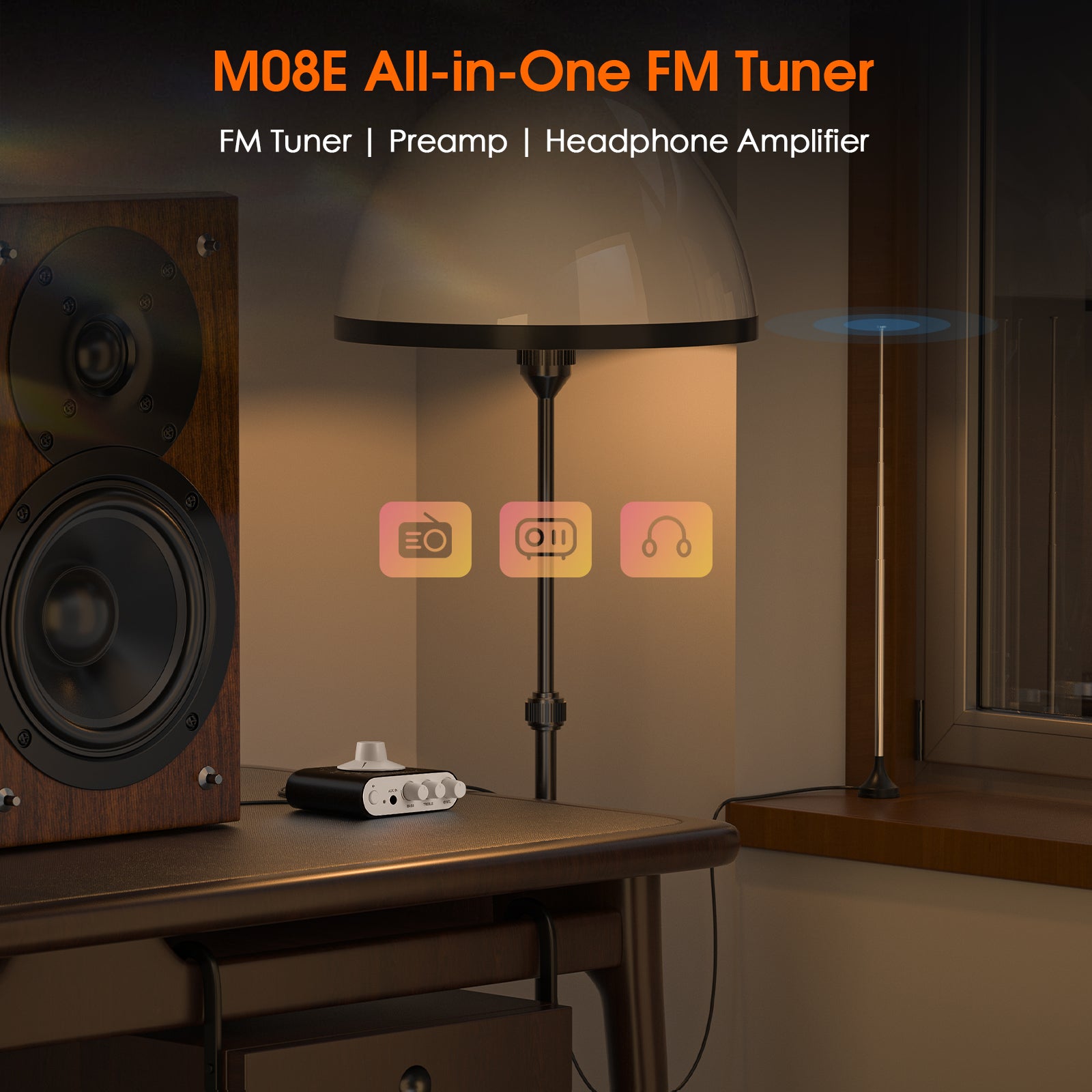 Douk Audio M08E Mini FM Radio Tuner Preamp Headphone Amplifier