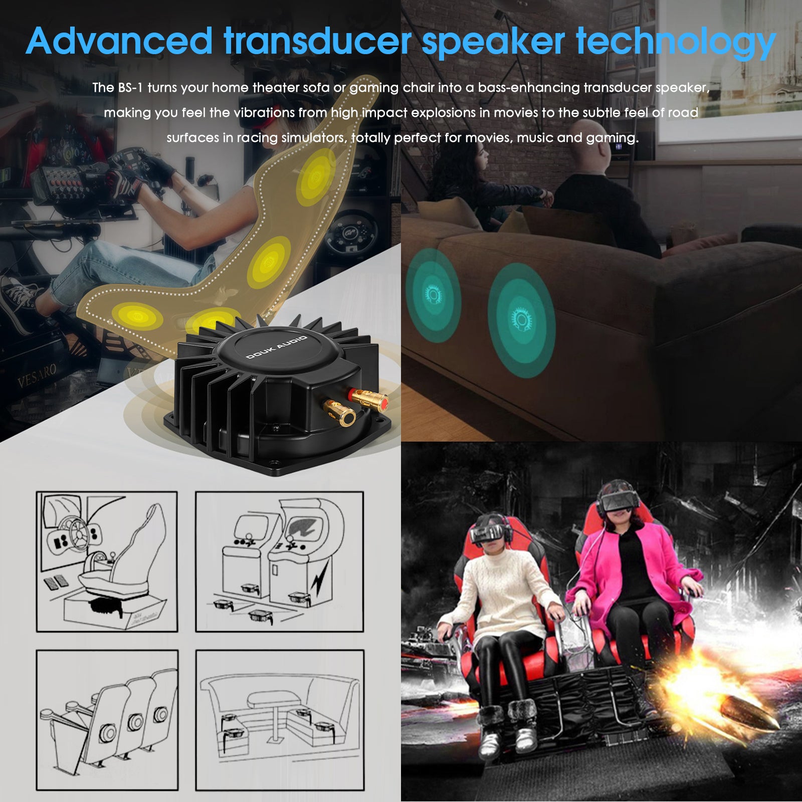 Douk Audio BS-1 High Power Tactile Bass Shaker 50Watt Subwoofer Transducer for Home/Car Theaters