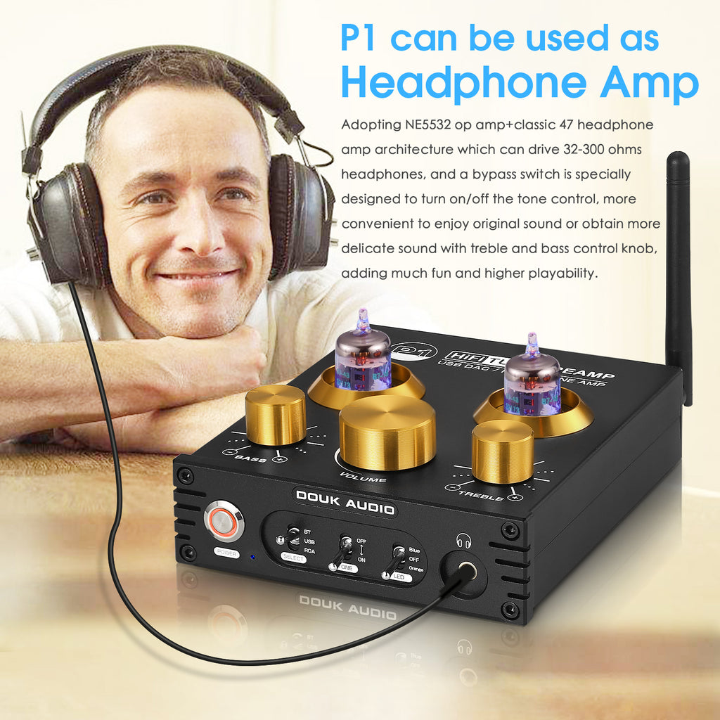 Douk Audio P1 HiFi Bluetooth 5.0 Vacuum Tube Preamp USB DAC