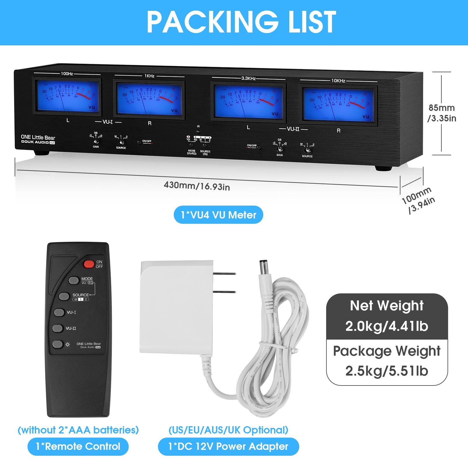 Douk Audio VU4 Analog VU Meter RCA/XLR Switcher Box MIC Schallpegel DB Panel Display Stereo Audio Adapter