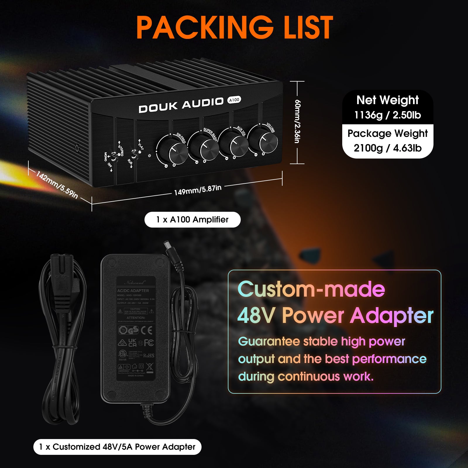 Douk Audio A100 TPA3255 数字功率放大器 单声道/立体声低音音频放大器 300W