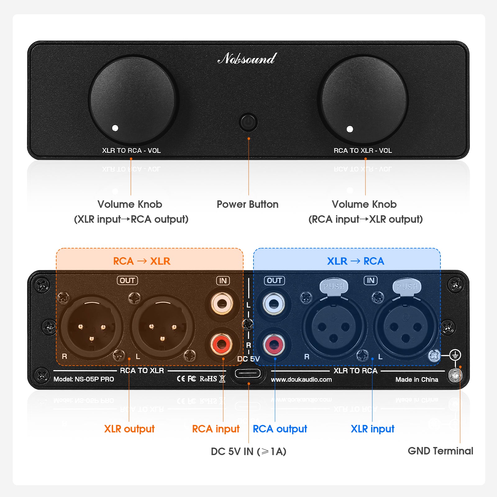 Nobsound NS-05P PRO HiFi XLR Balanced/ RCA Audio Converter