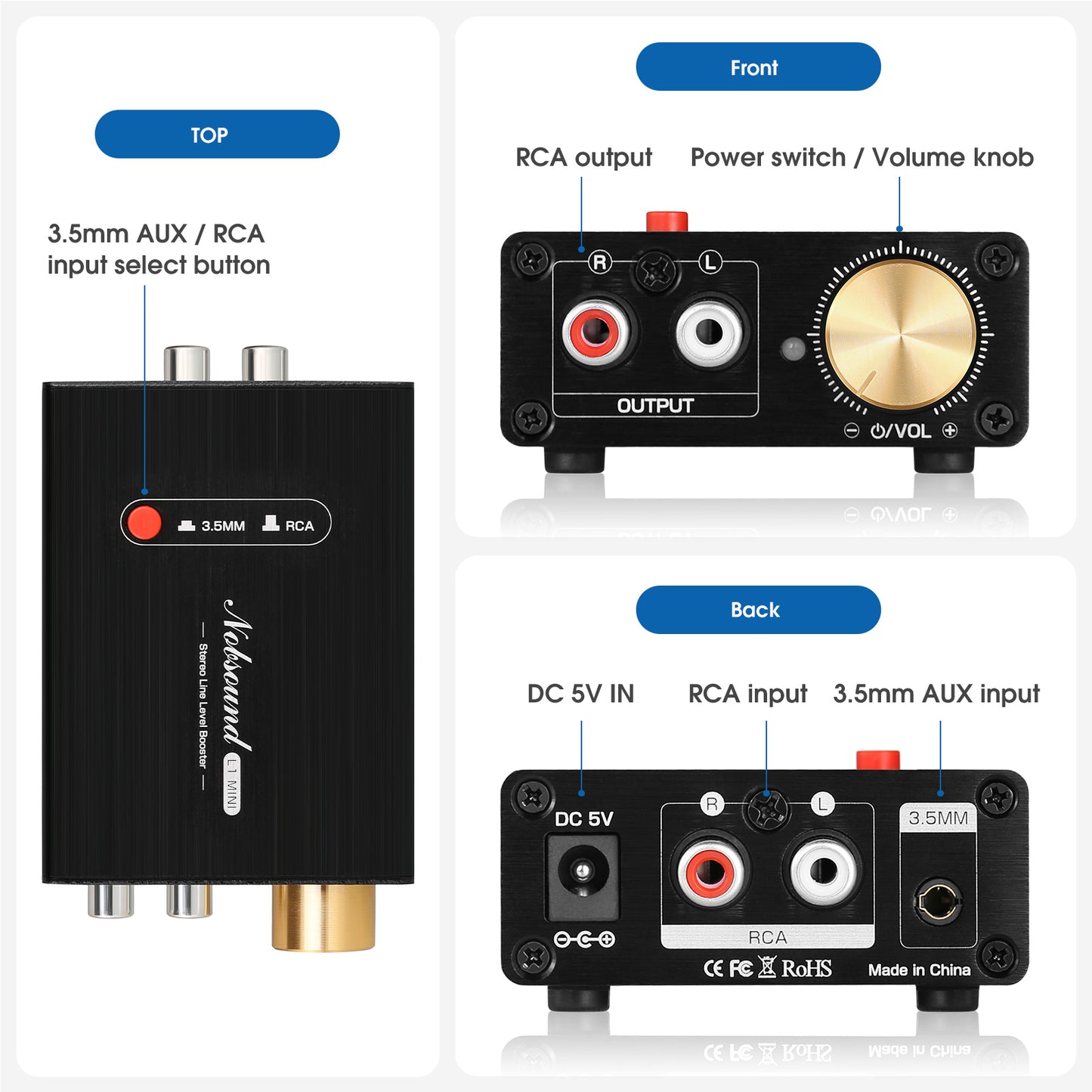 Douk Audio L1MINI Mini Stereo Line Level Booster Amplifier Audio Preamp 20dB Gain + Volume Control