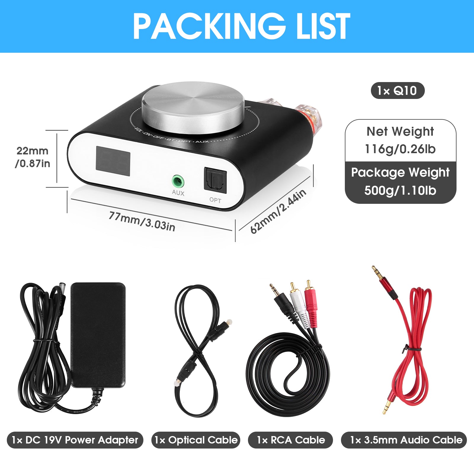 Nobsound Q10 HiFi Bluetooth 5.0 Digital Amplifier Mini AUX/Optical Stereo Audio Power Amp 100W
