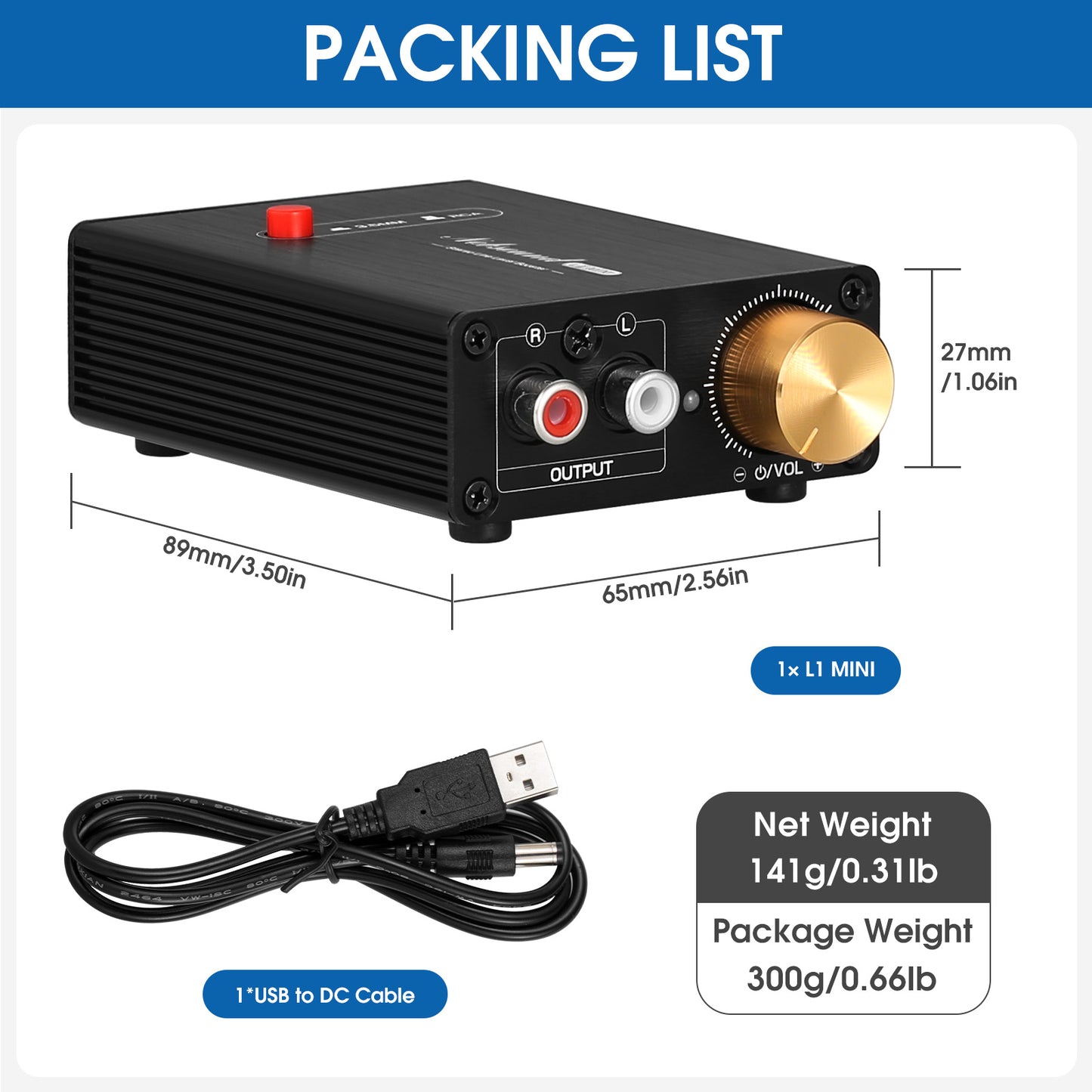 Douk Audio L1MINI Mini Stereo Line Level Booster Amplifier Audio Preamp 20dB Gain + Volume Control