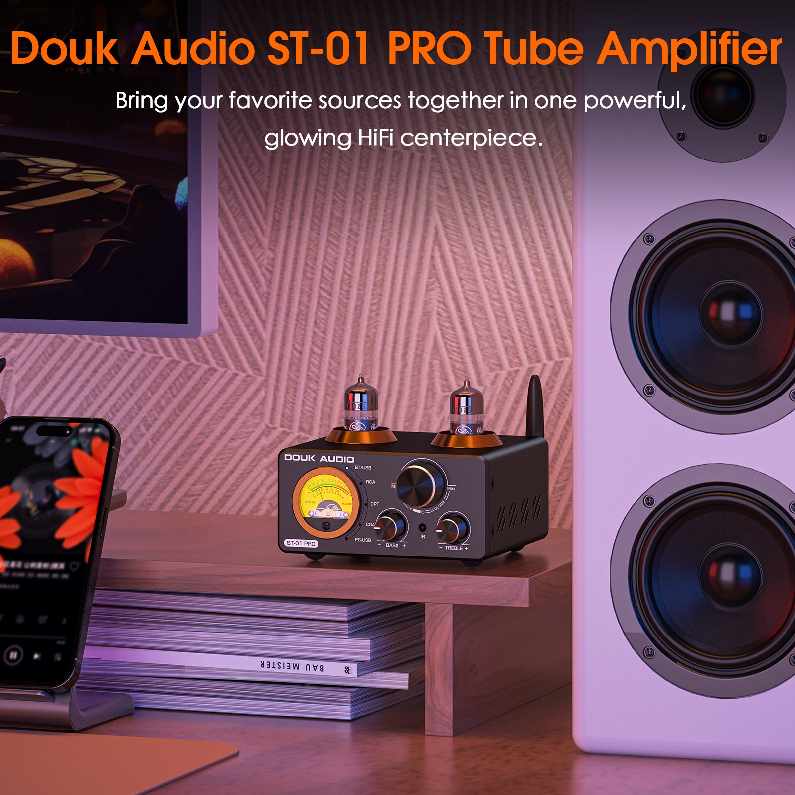Douk Audio ST-01 PRO HiFi Bluetooth 5.0 Tube Amplifier USB DAC COAX/OPT Digital Audio Amp w/VU Meter