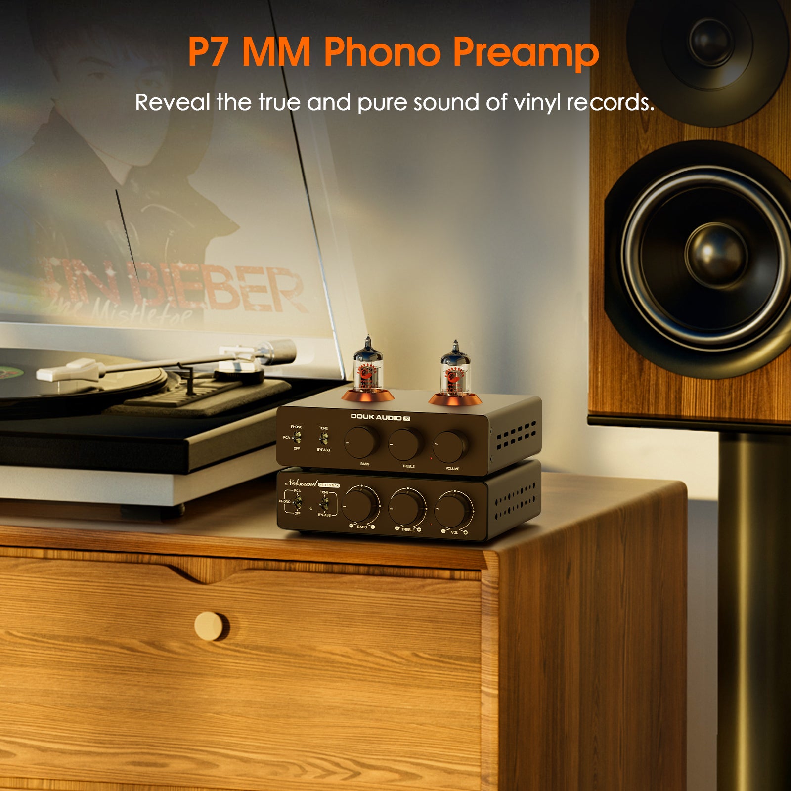 Douk Audio P7 HiFi Tube Phono Preamp with HPF Stereo Audio Pre-Amplifier