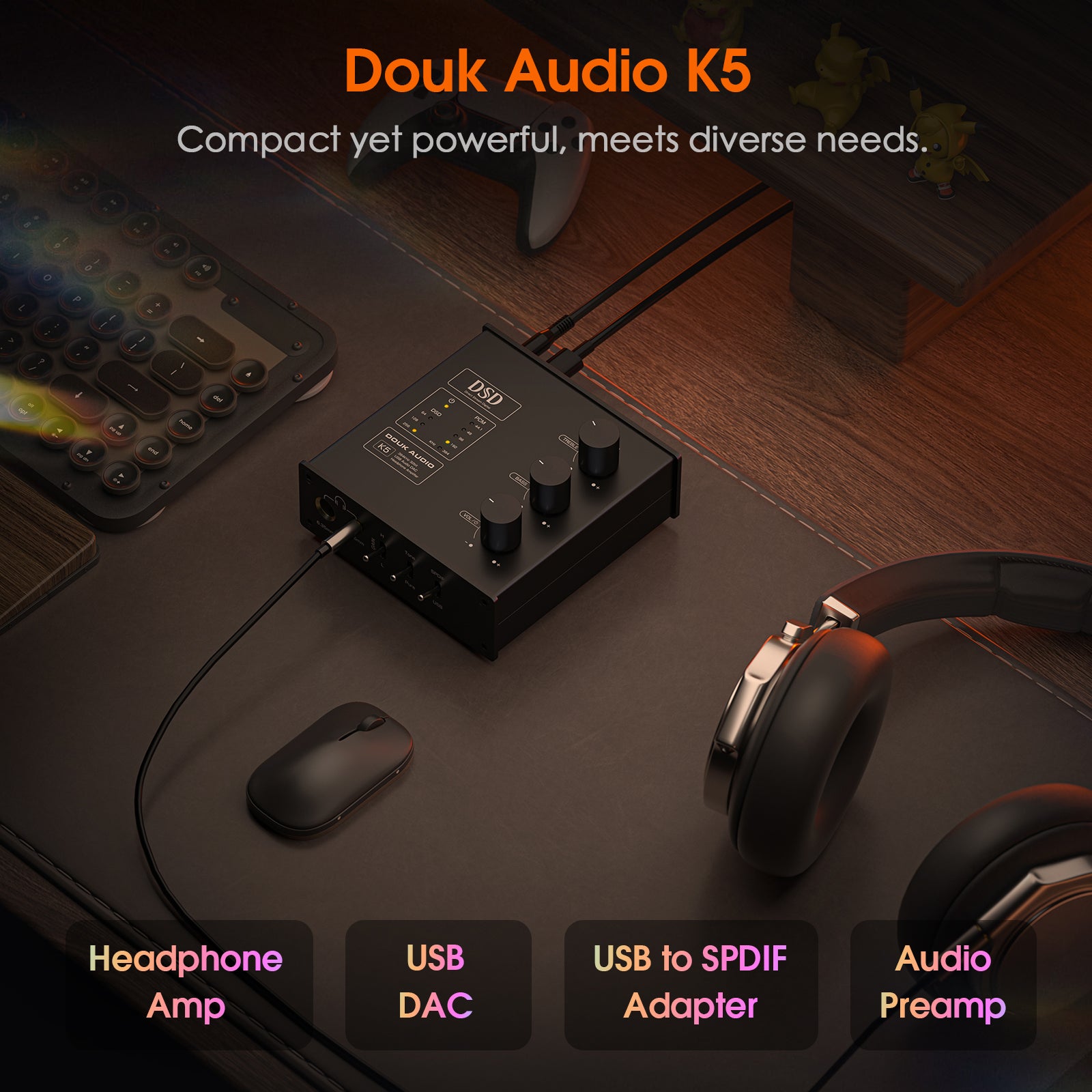 Douk Audio K5 USB DAC Headphone Amplifier OPT Digital to Analog Converter DSD256