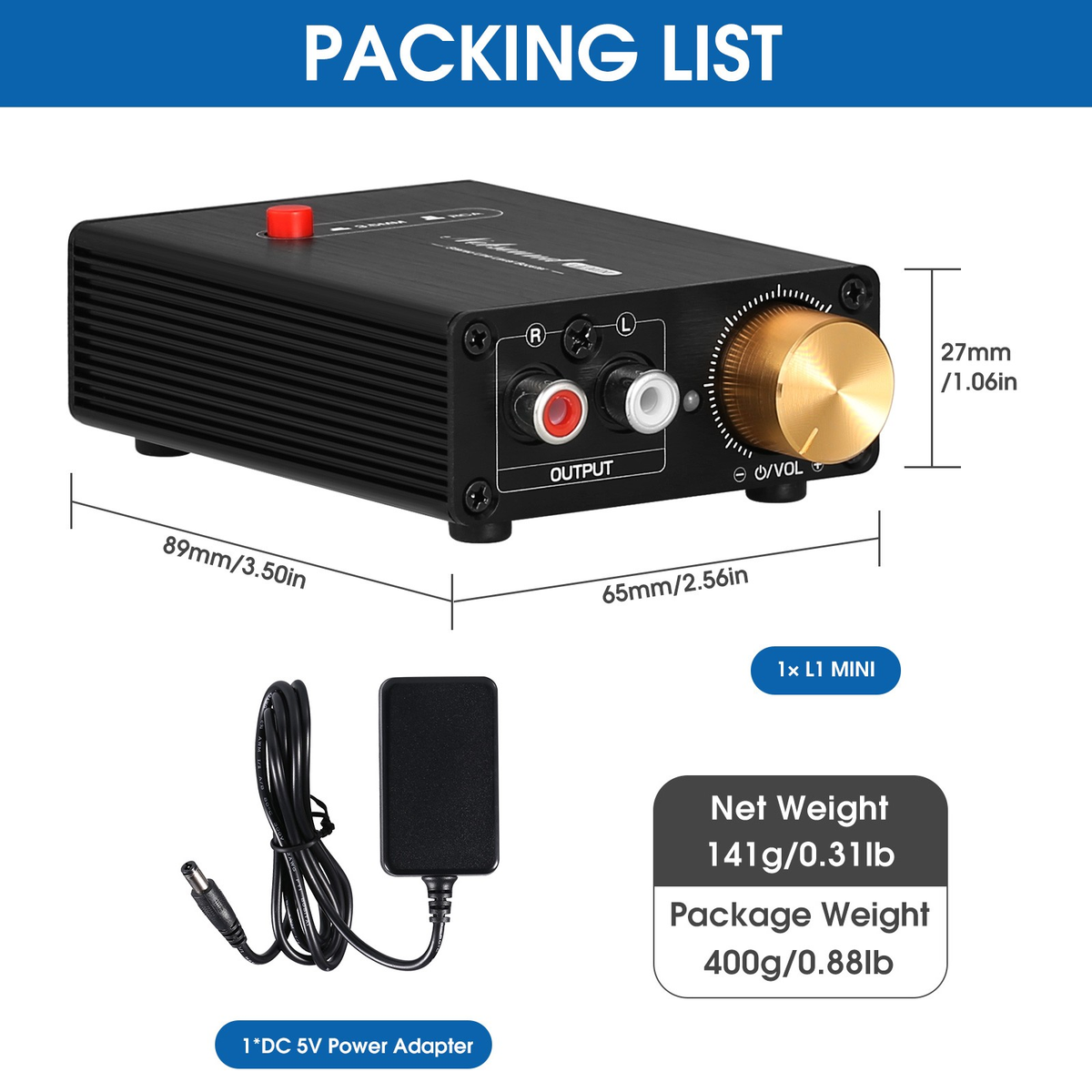 Douk Audio L1MINI 迷你立体声线路电平增强放大器音频前置放大器 20dB 增益 + 音量控制