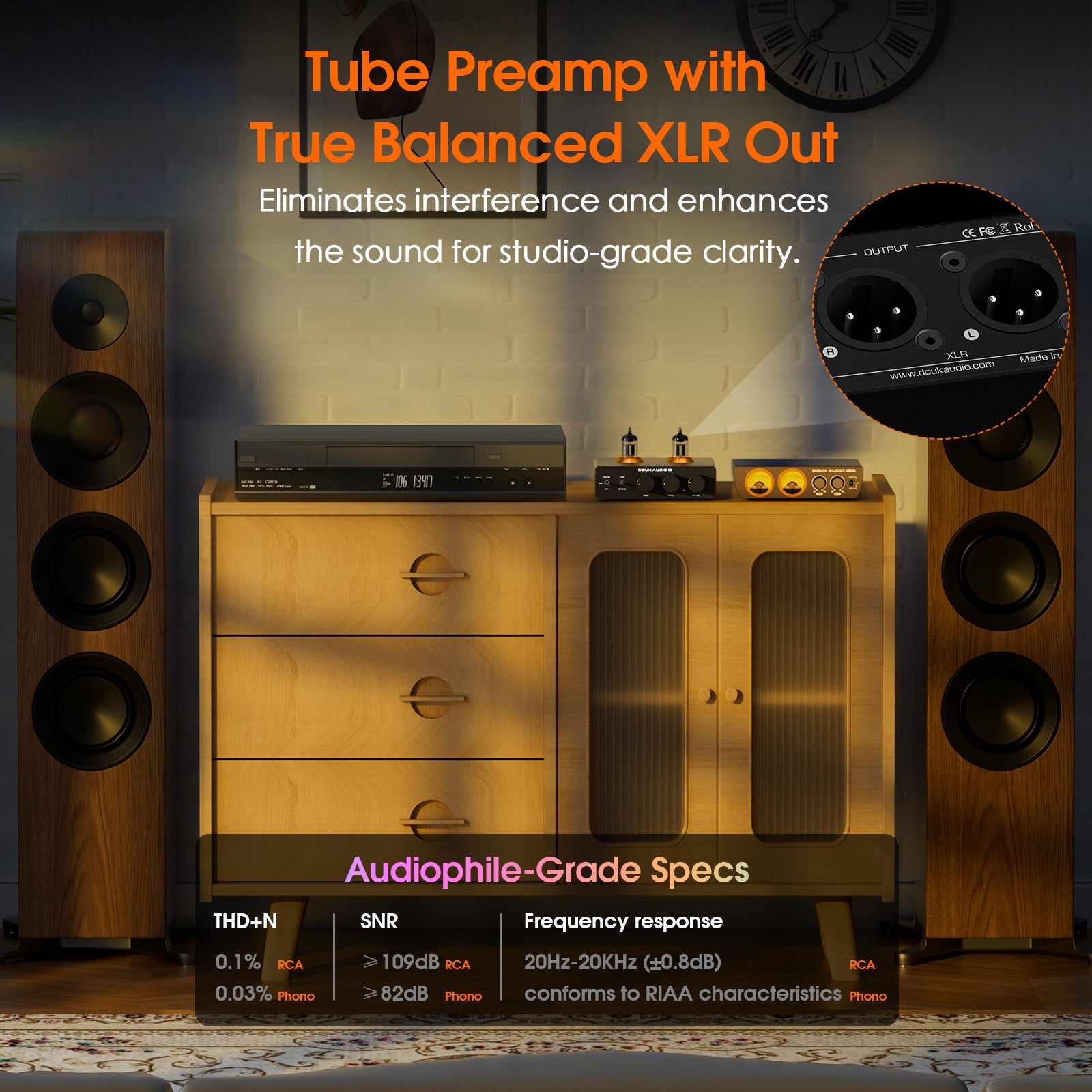 Douk Audio P7 HiFi Tube Phono Preamp with HPF Stereo Audio Pre-Amplifier