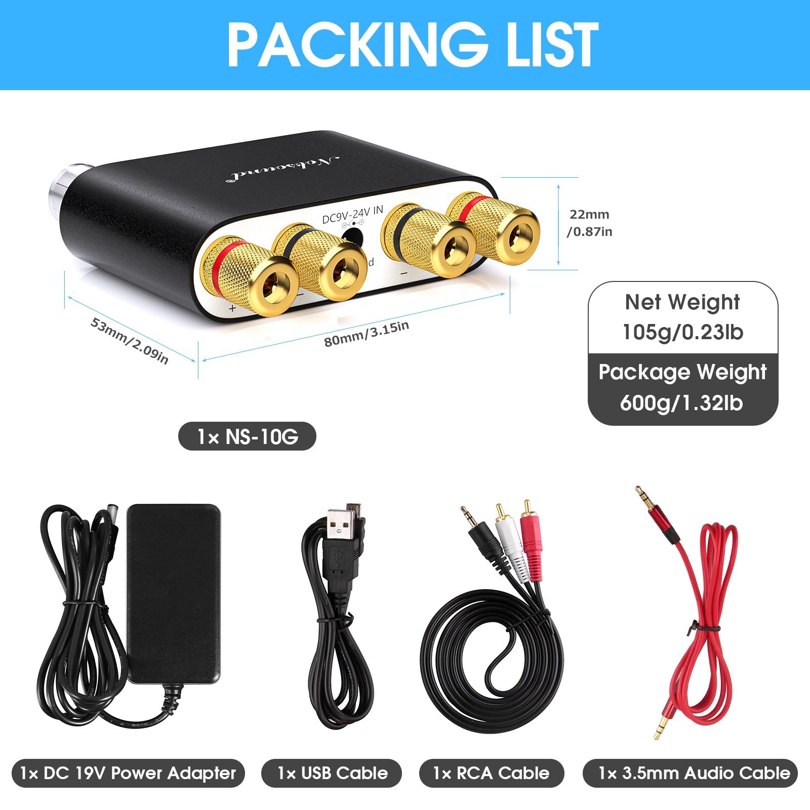 Nobsound NS-10G Mini Bluetooth 5.0 Digitalverstärker HiFi Stereo Audio Bassverstärker 50W + 50W 