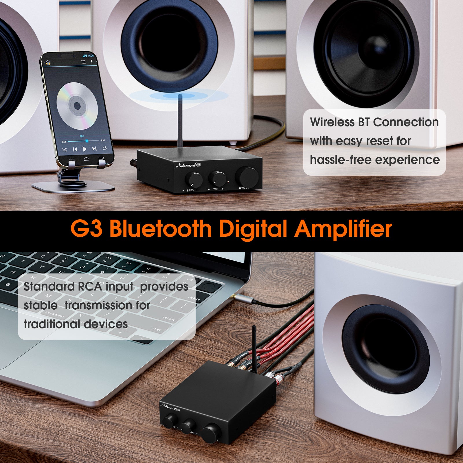 Nobsound G3 Mini Bluetooth Digital Amplifier with Tone Control