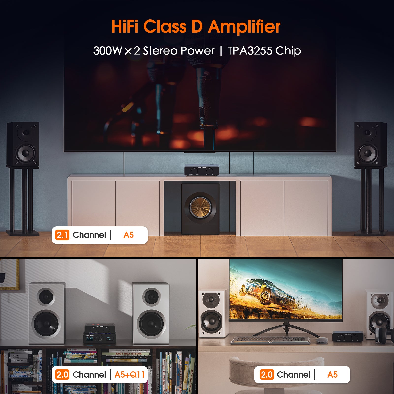 Douk Audio A5 TPA3255 Stereo Amp HiFi Audio Class D Amplifier High-pass Filter