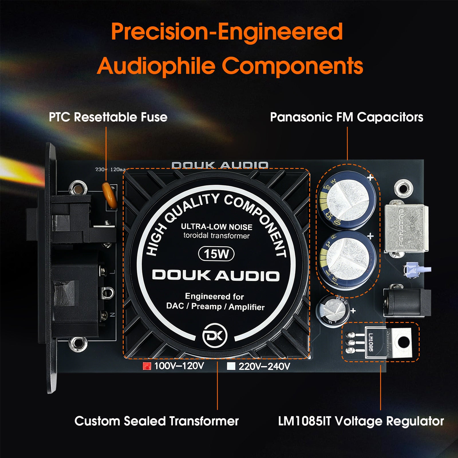 Douk Audio D2 15W HiFi Linear Power Supply with DC+USB 5V Output